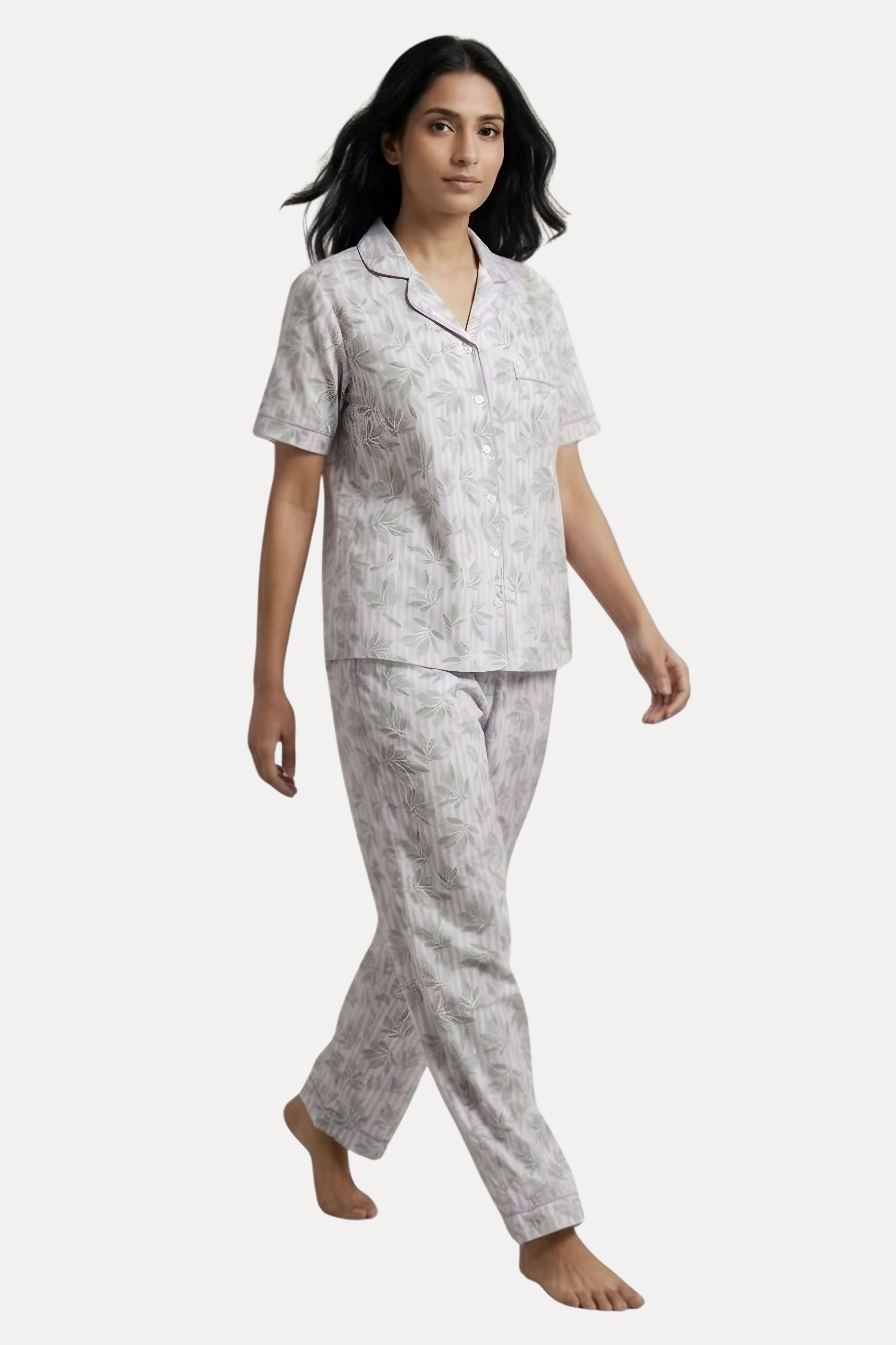 Lavender Printed Cotton Night Suit Set