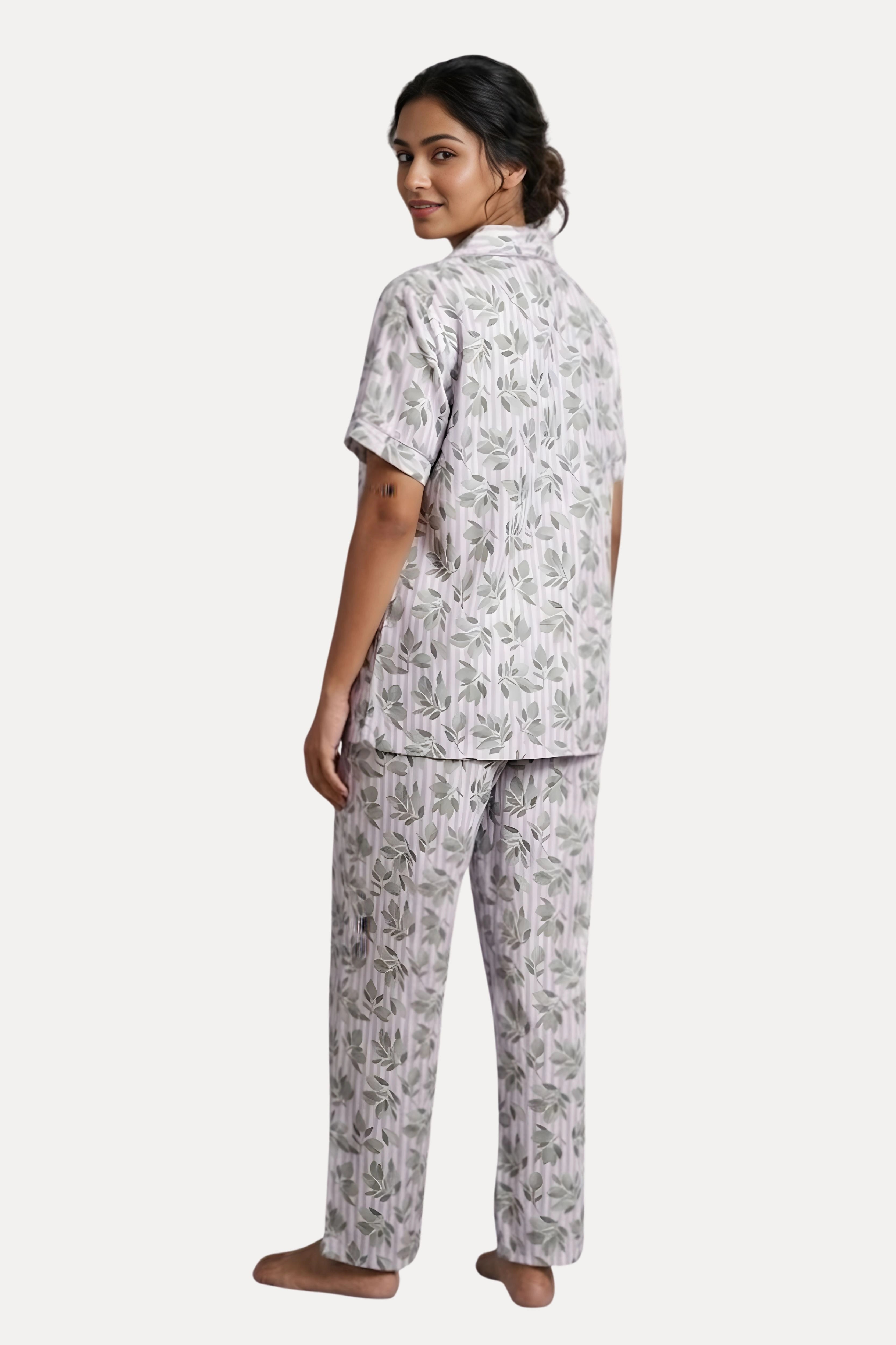 Lavender Printed Cotton Night Suit Set