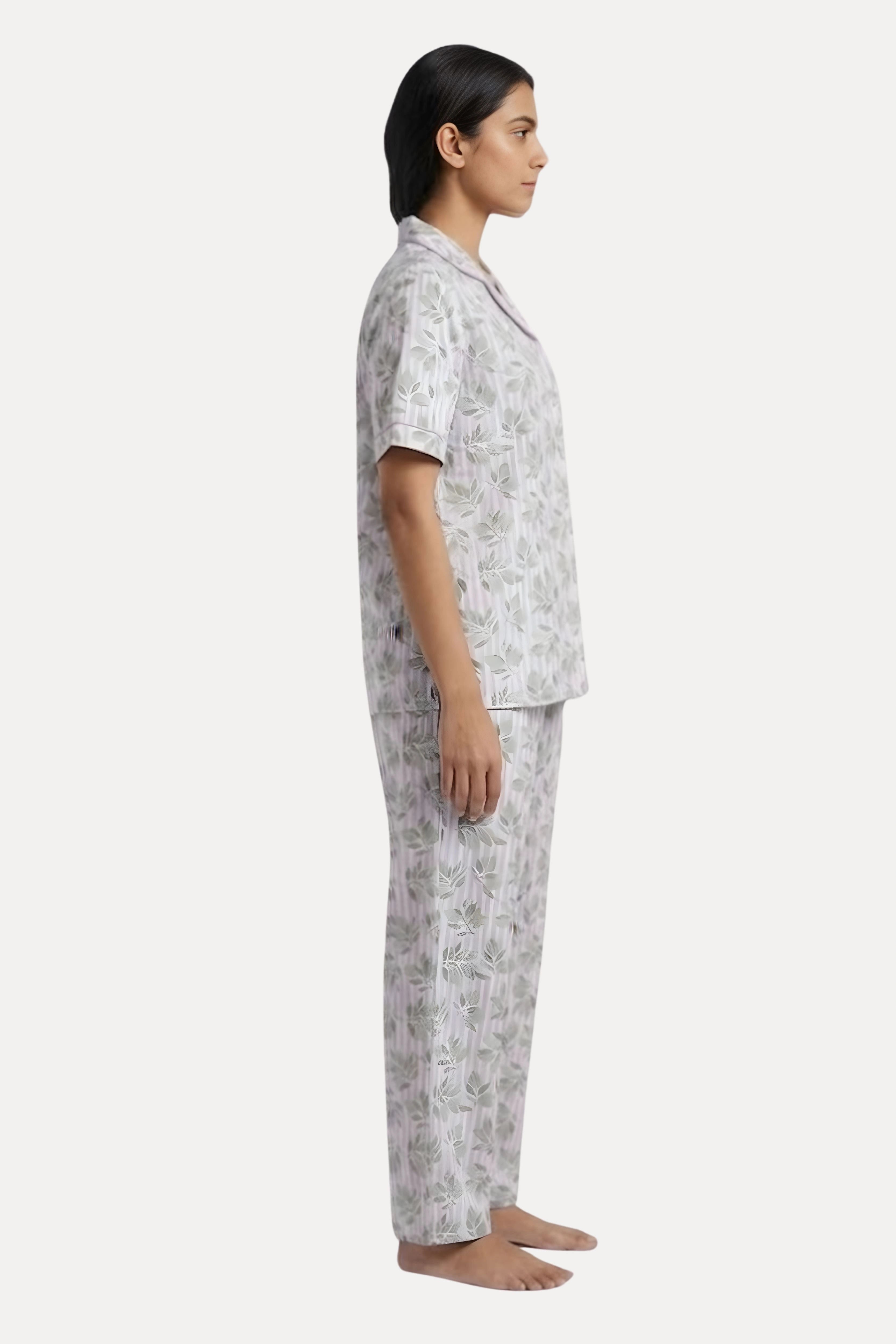 Lavender Printed Cotton Night Suit Set