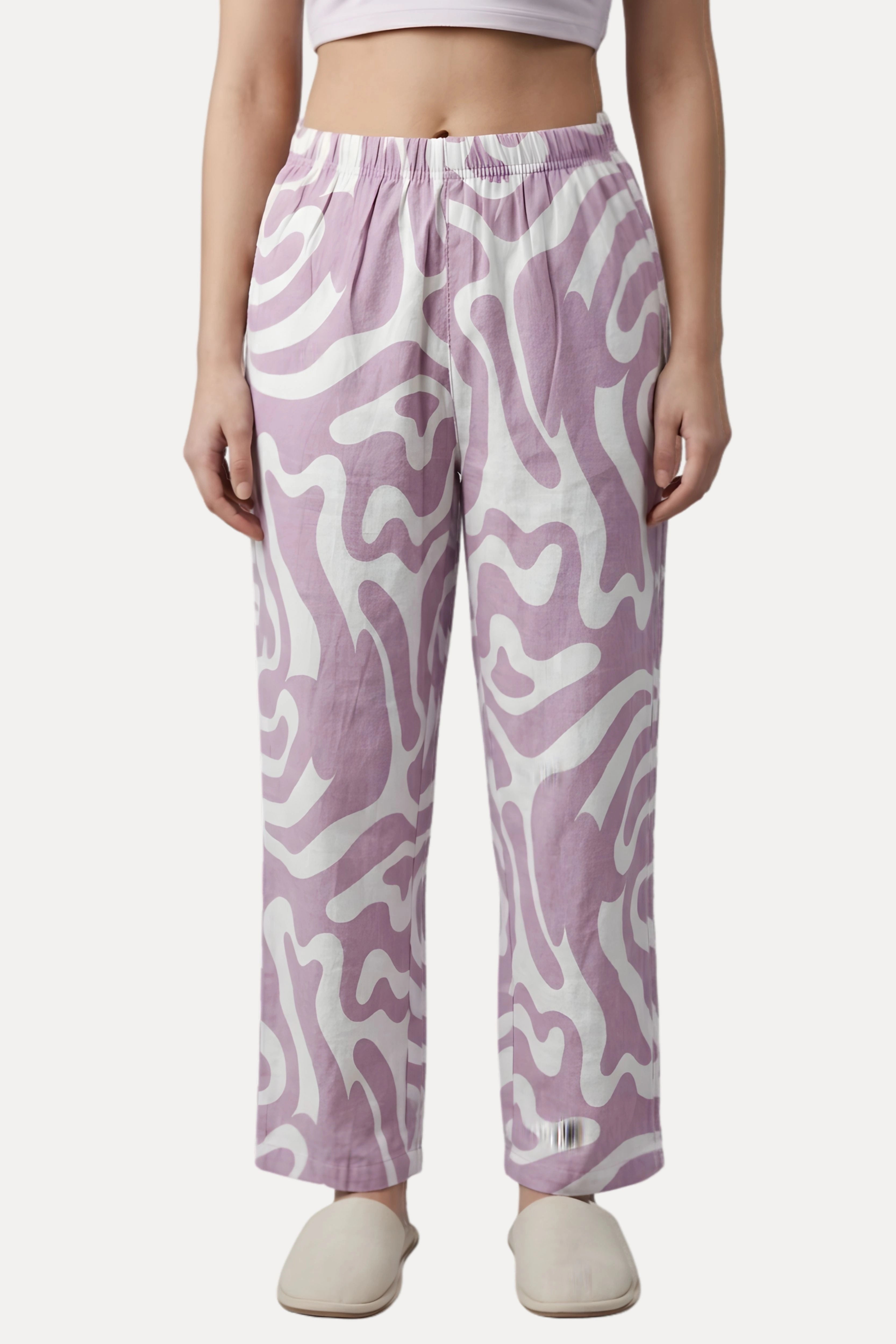 Pink Abstract Print Cotton Night Suit Set