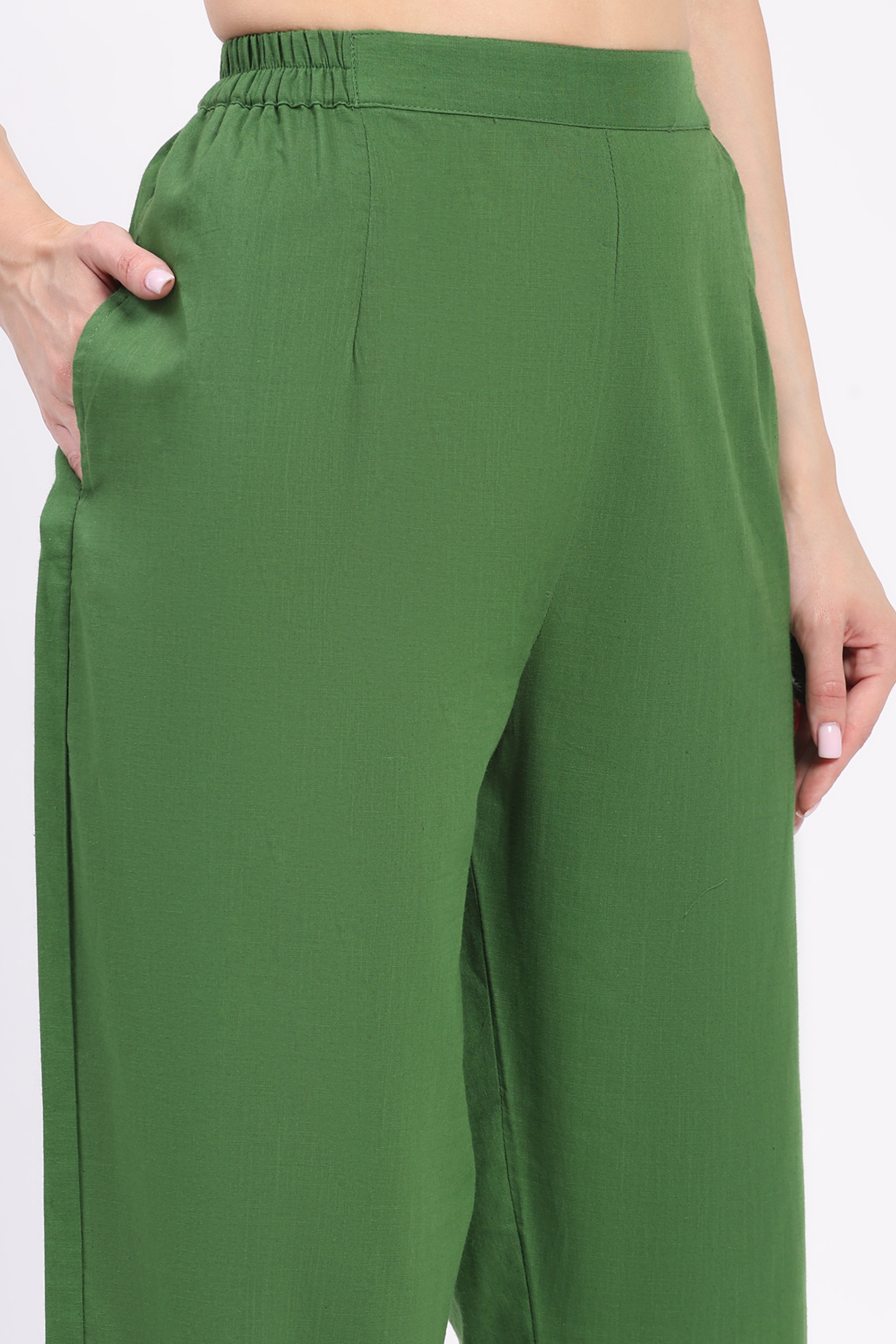 Green Embroidered A-Line Kurta Set