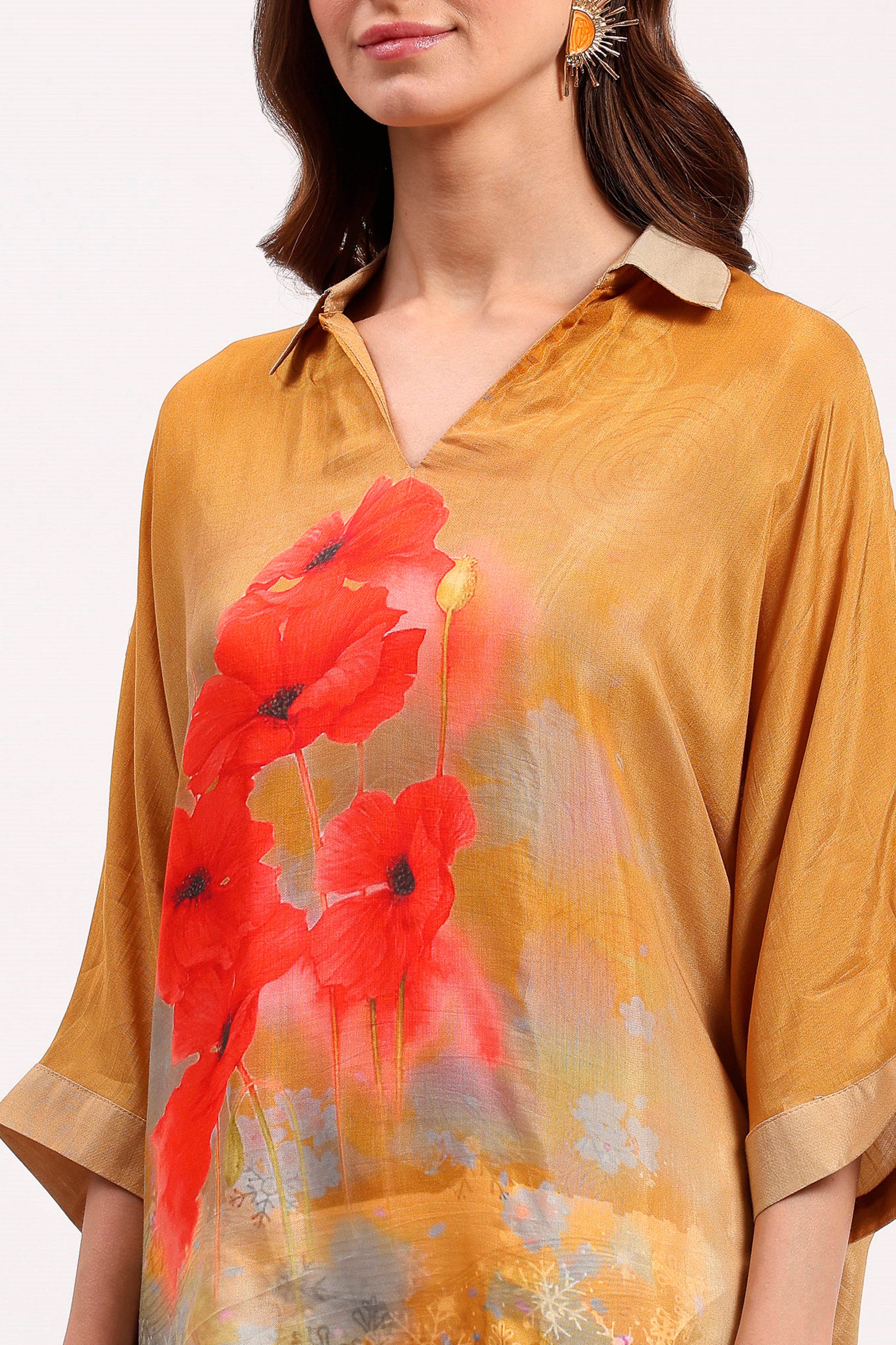 Mustard Floral Viscose Top