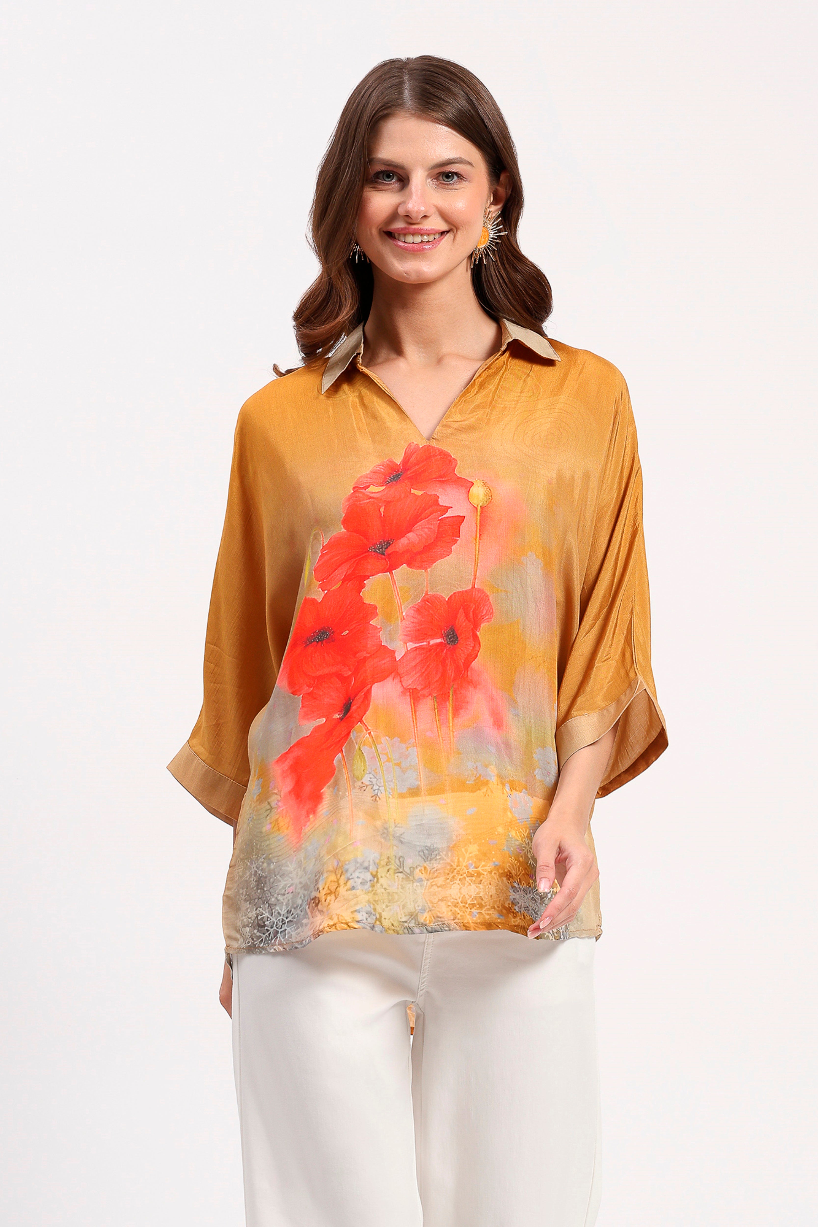 Mustard Floral Viscose Top