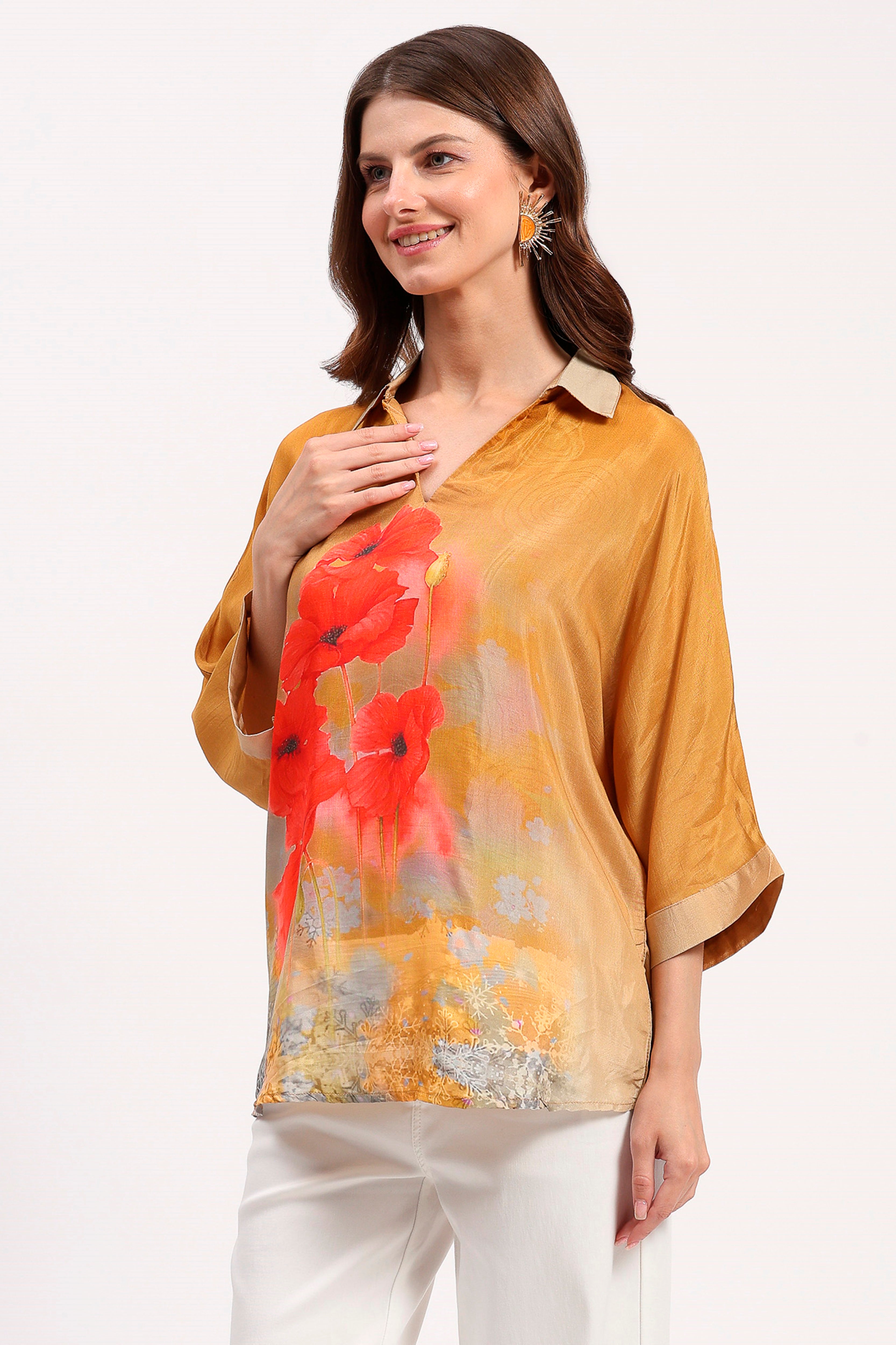 Mustard Floral Viscose Top