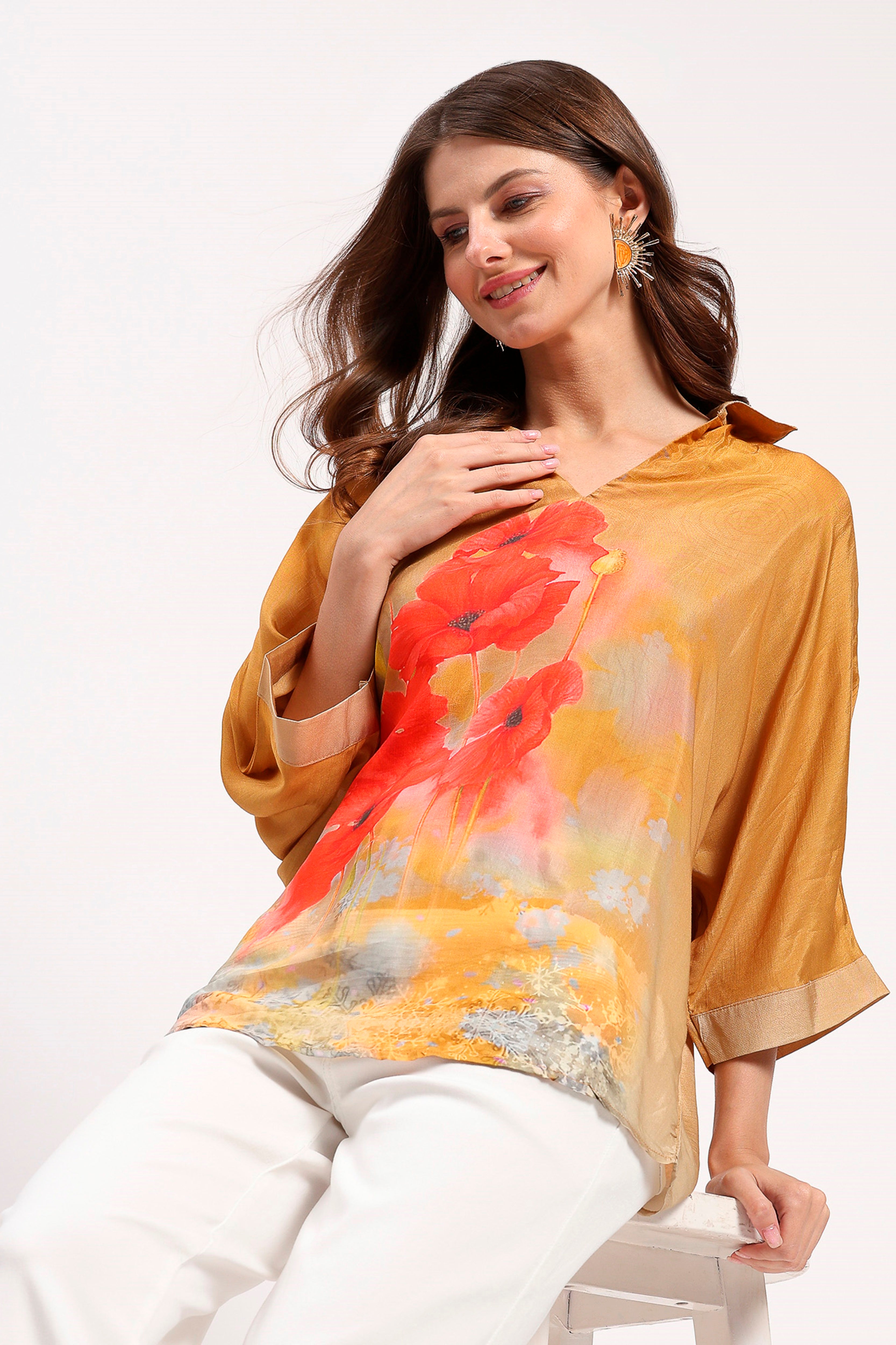 Mustard Floral Viscose Top