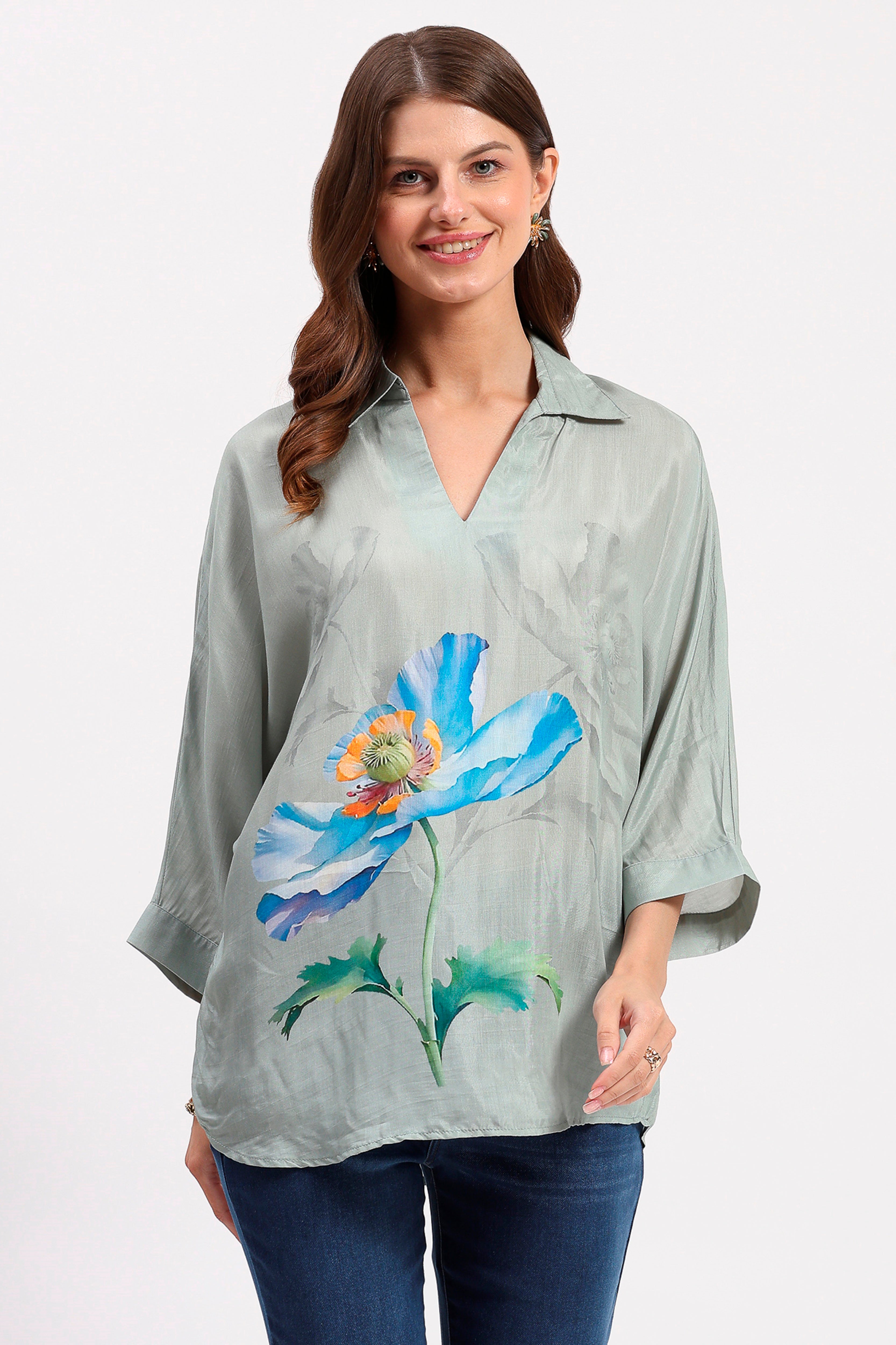 Sage Green Floral Viscose Top