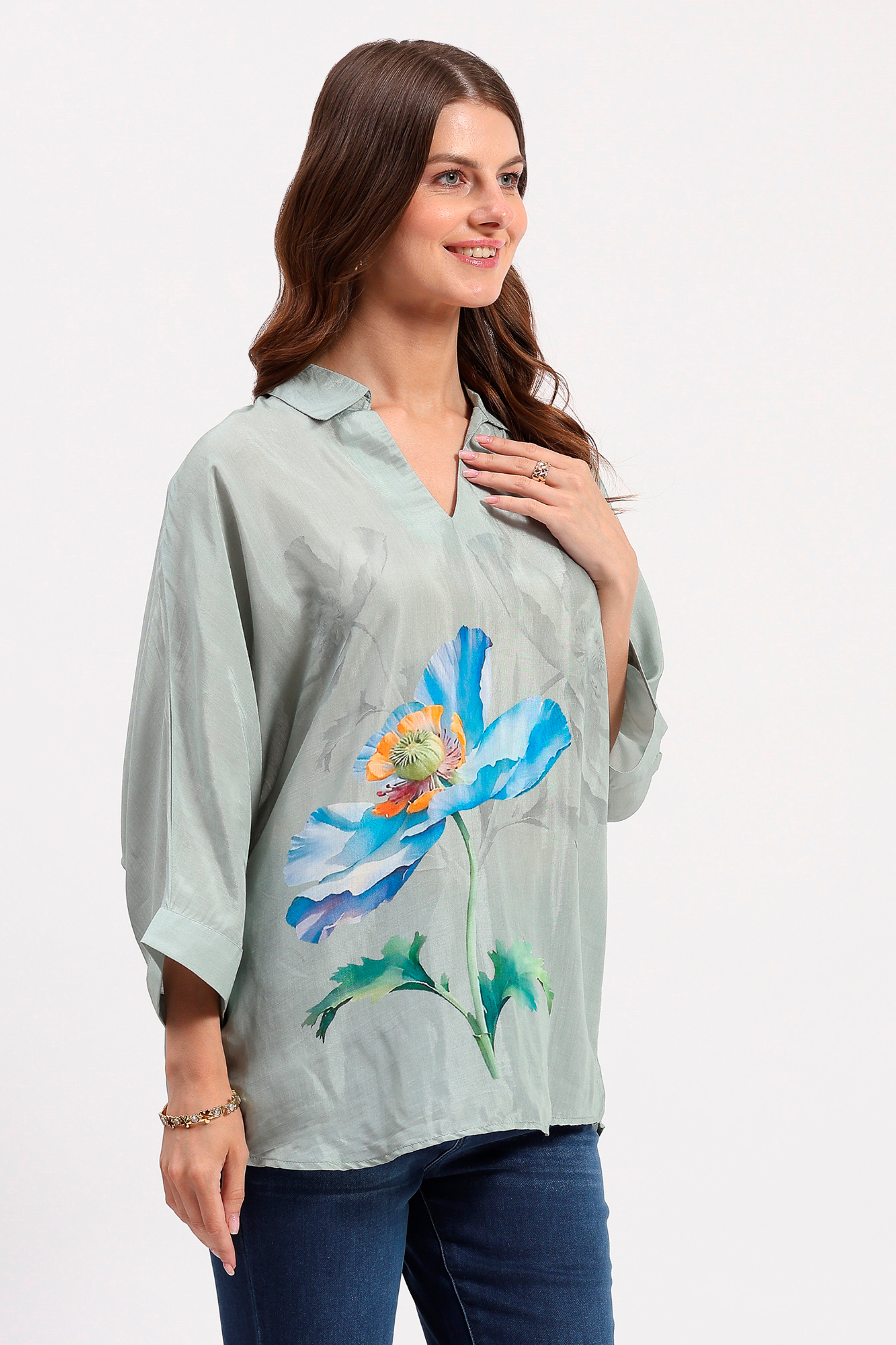 Sage Green Floral Viscose Top