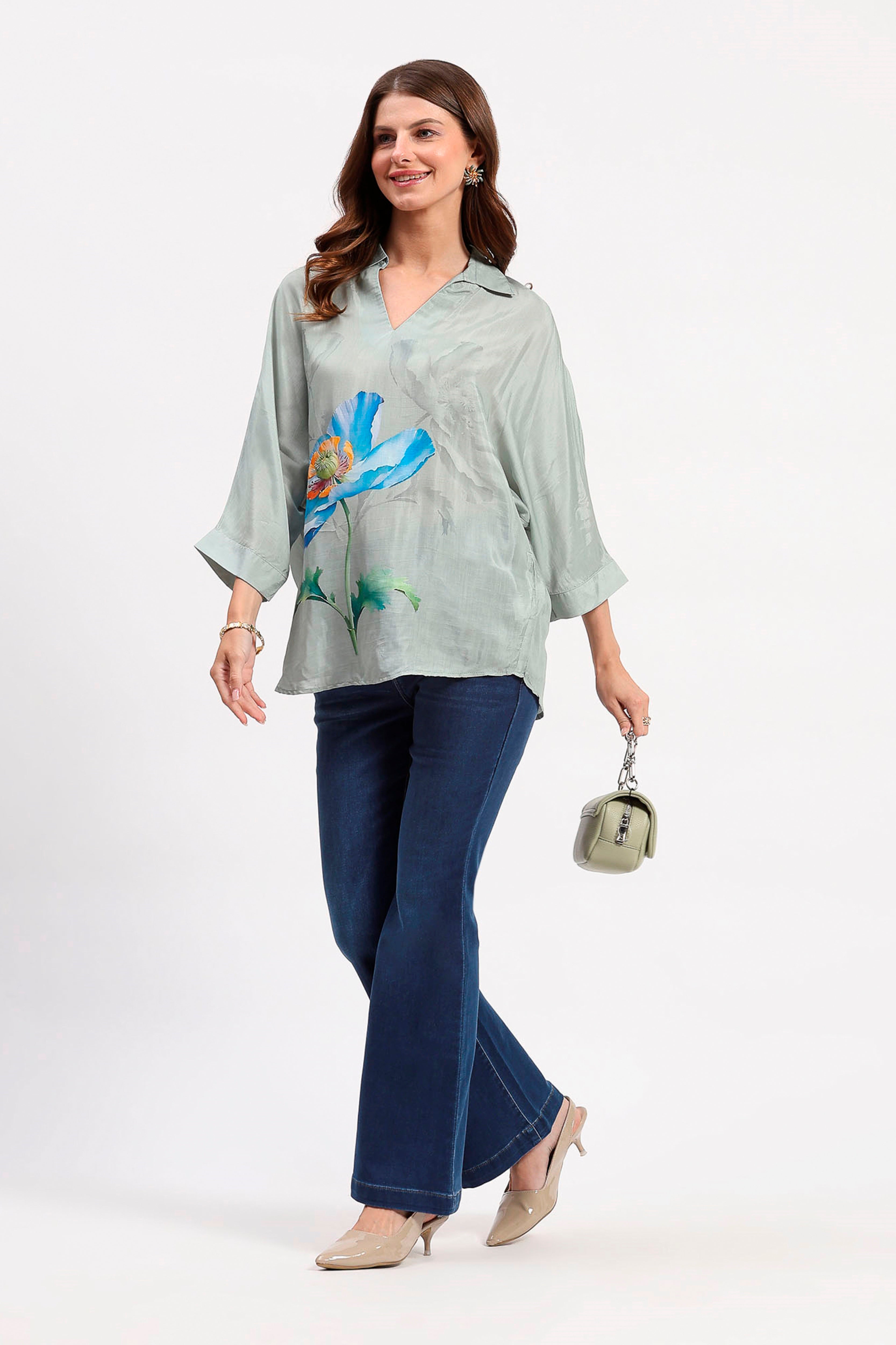 Sage Green Floral Viscose Top