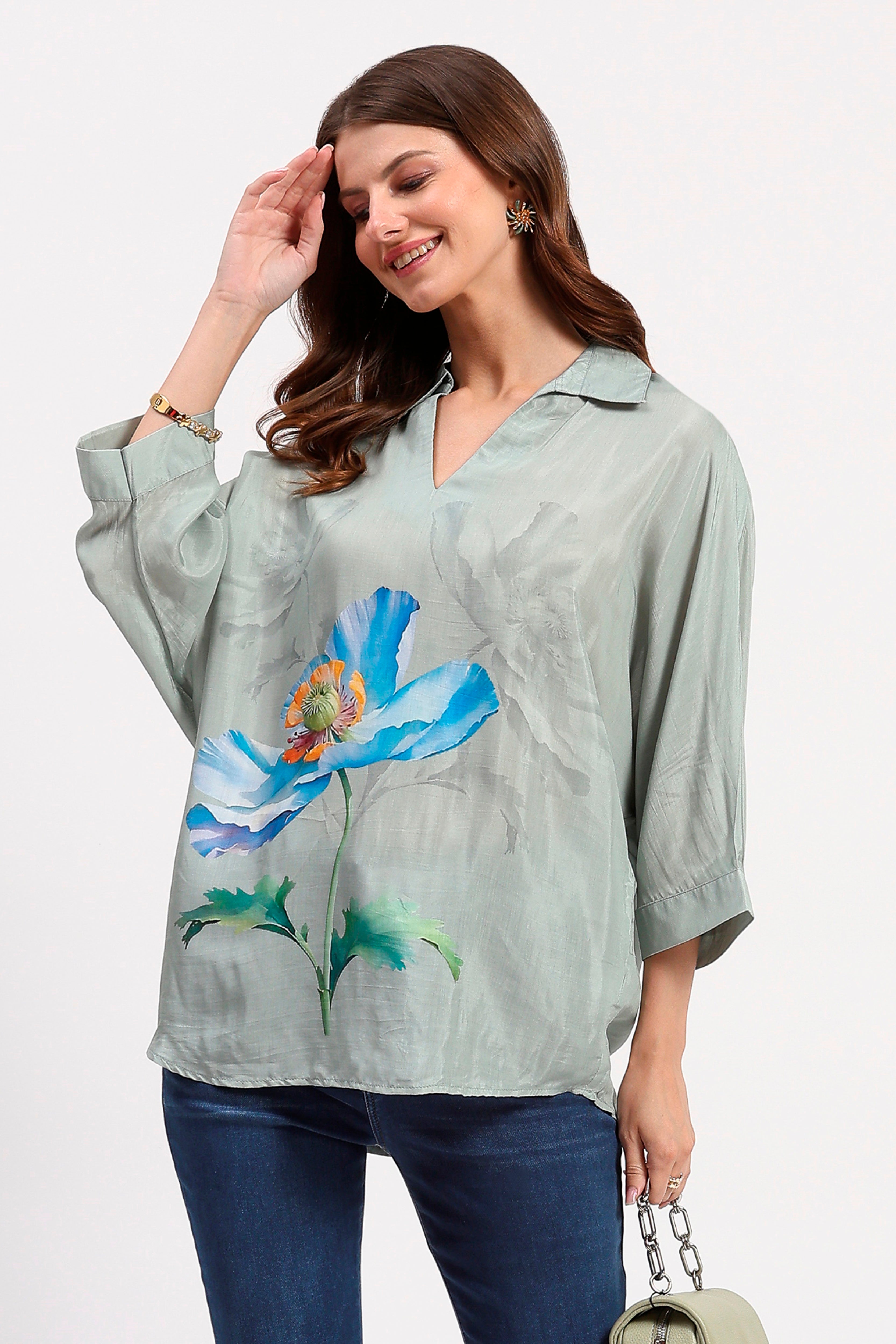 Sage Green Floral Viscose Top