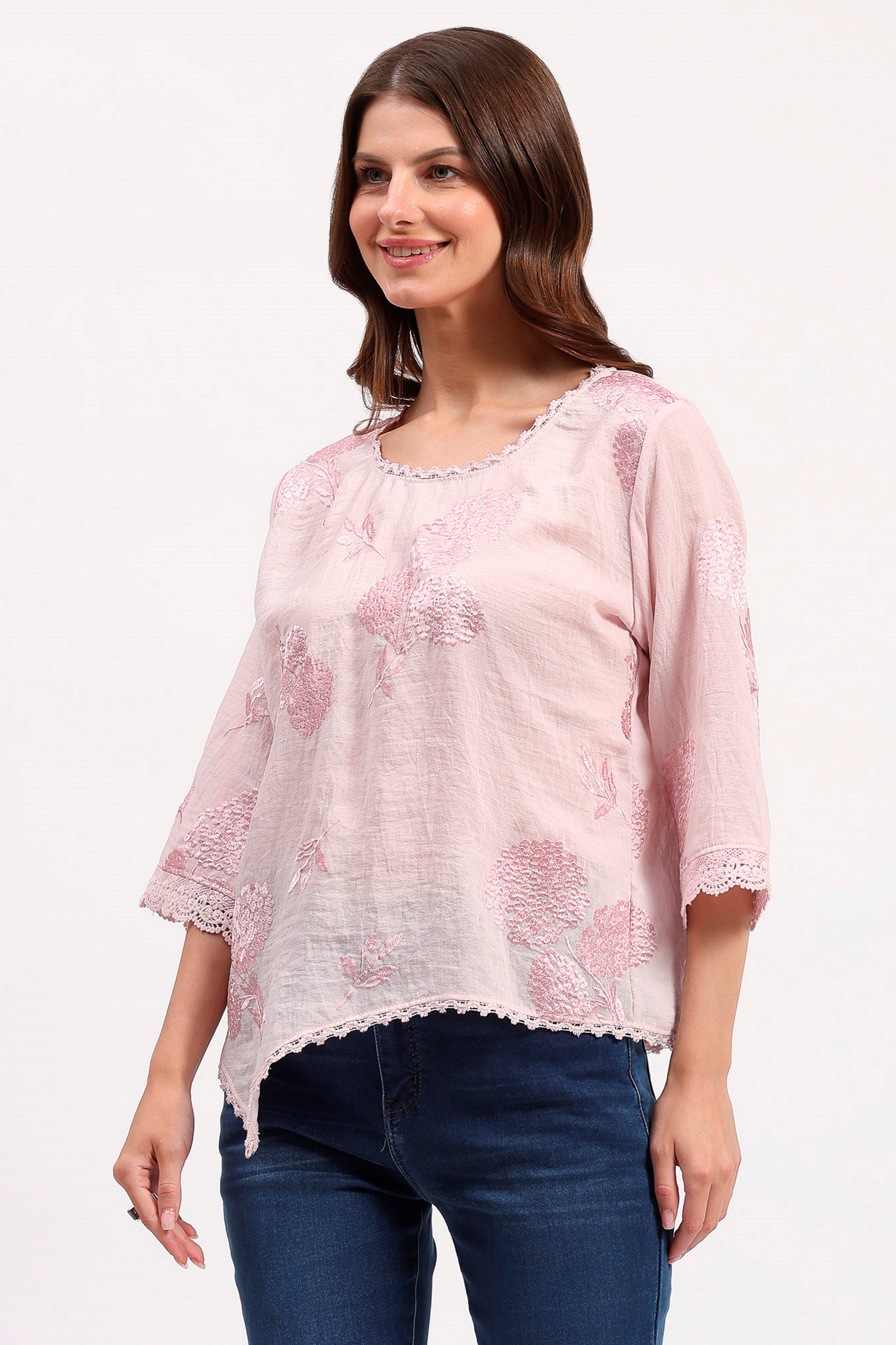 Pink Embroidered Blouson Top