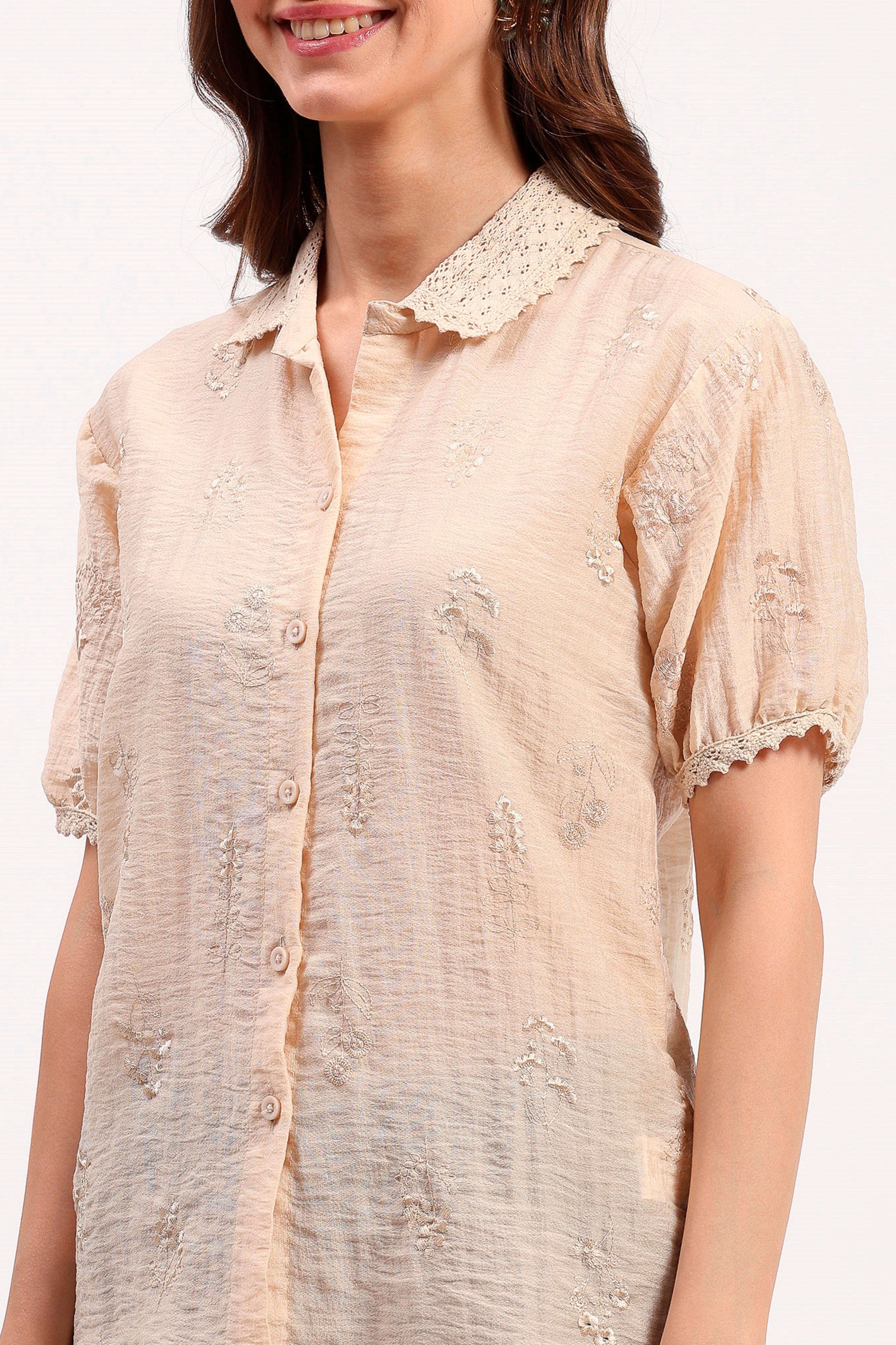 Beige Embroidered Shirt