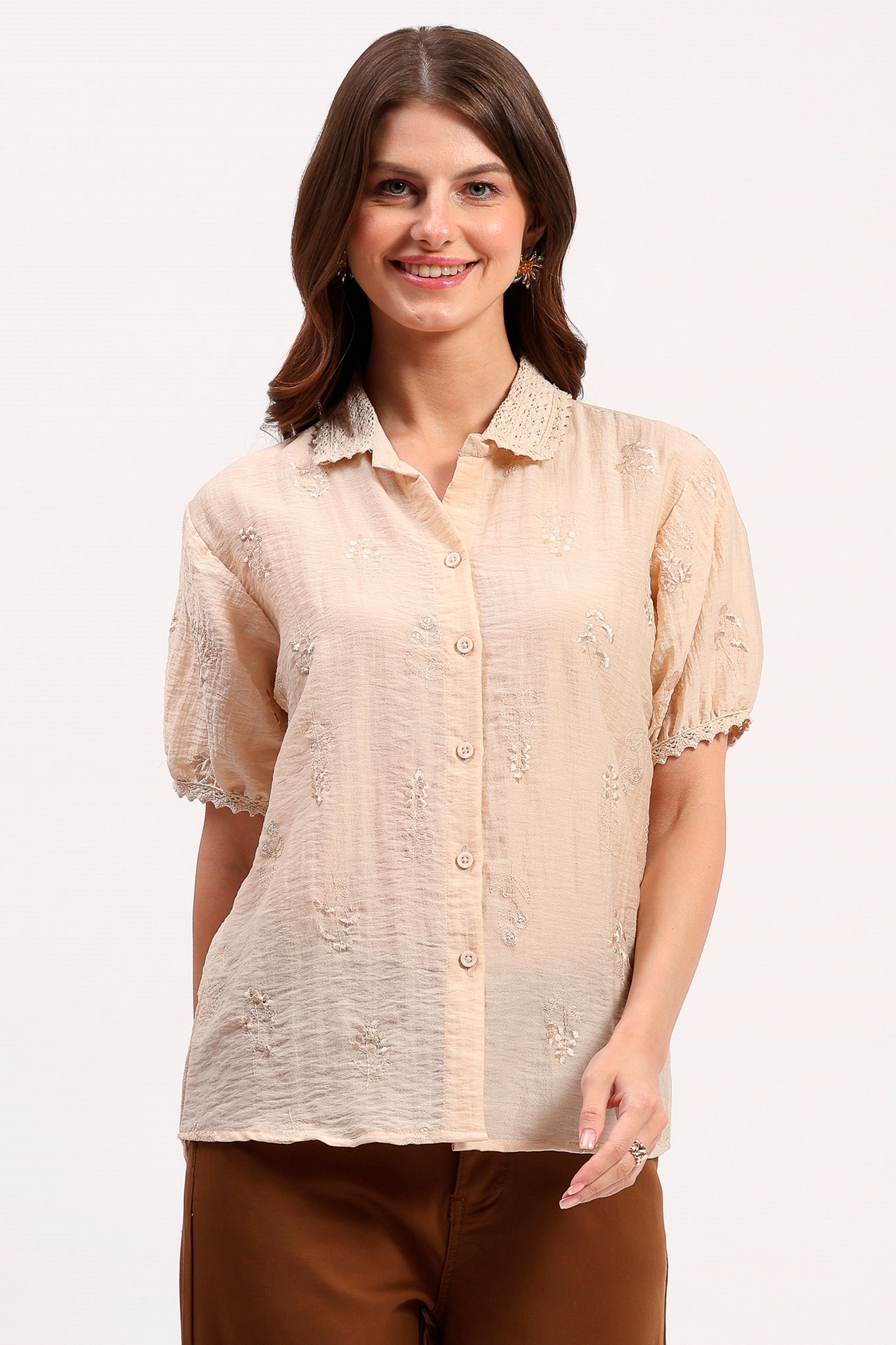 Beige Embroidered Shirt