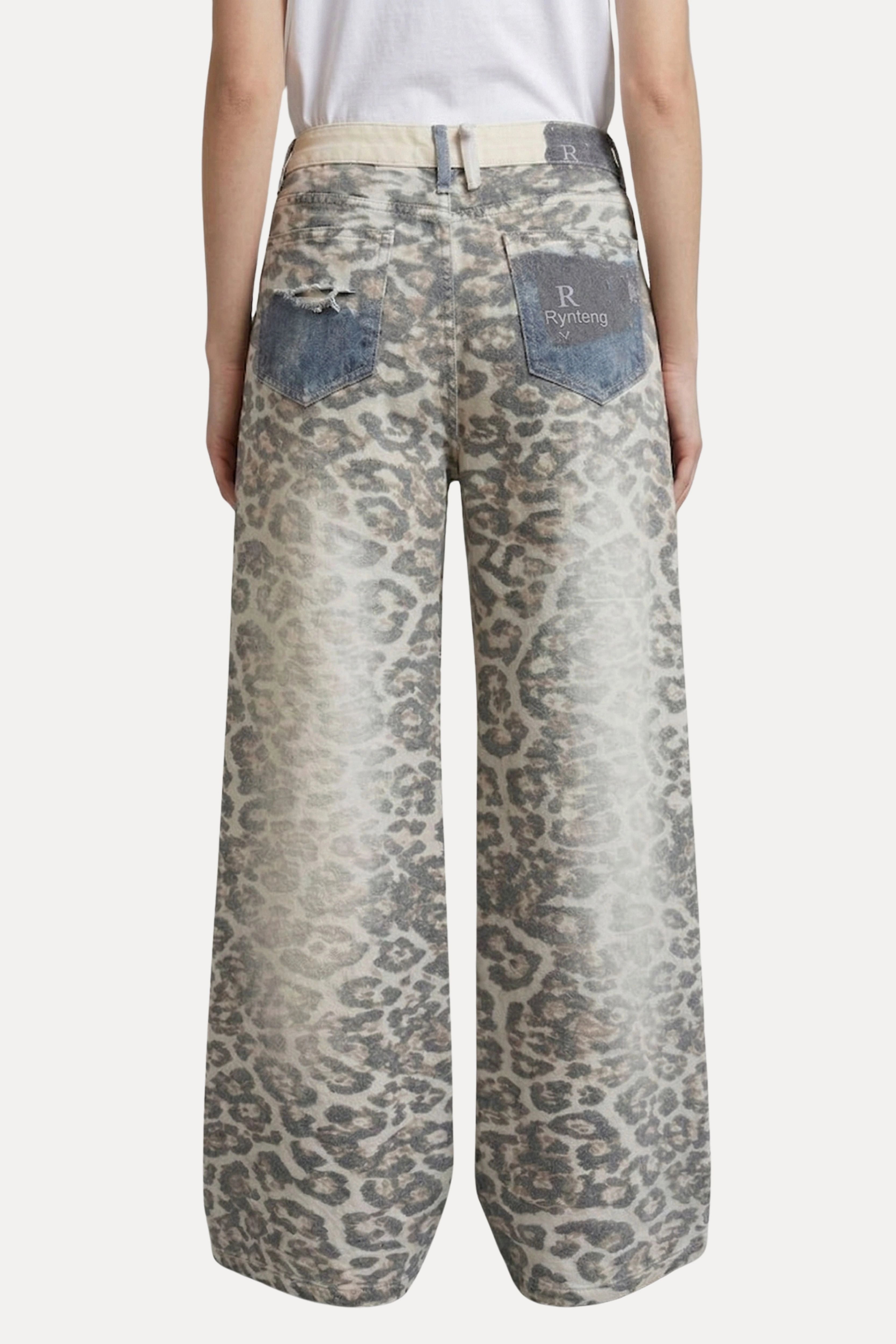 Grey Animal Print Baggy Denim Jeans