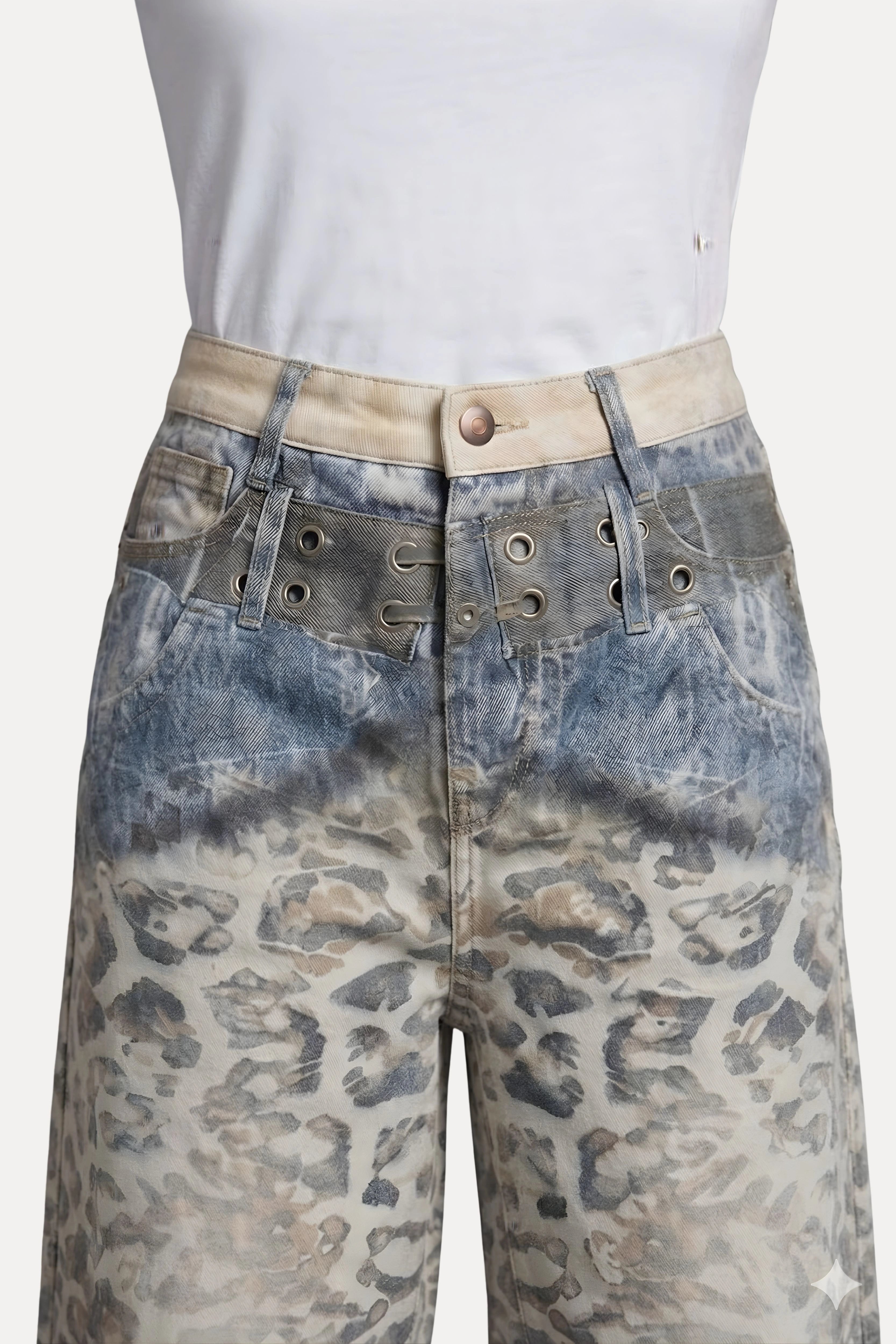 Grey Animal Print Baggy Denim Jeans