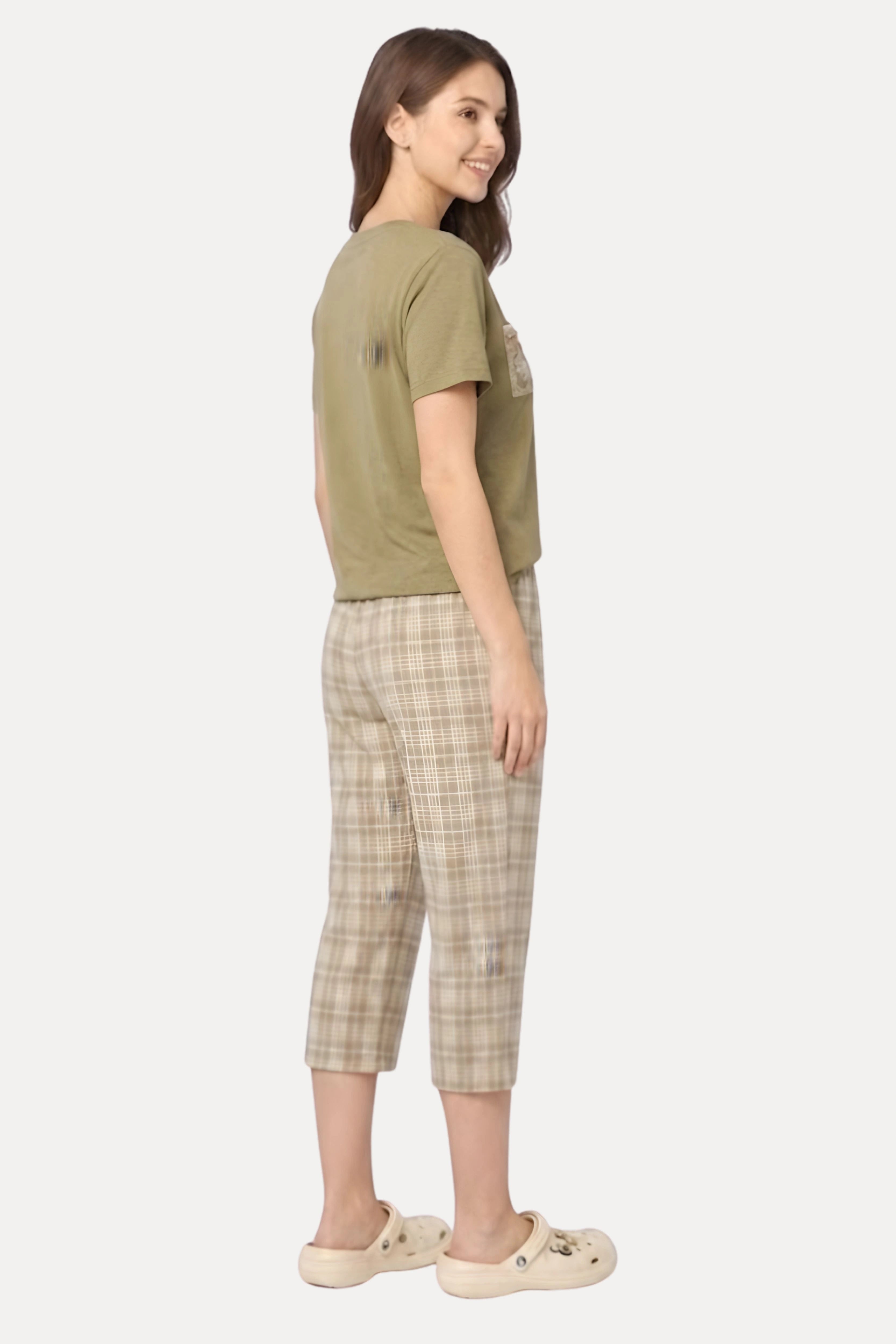 Green Cotton Capri Night Suit Set