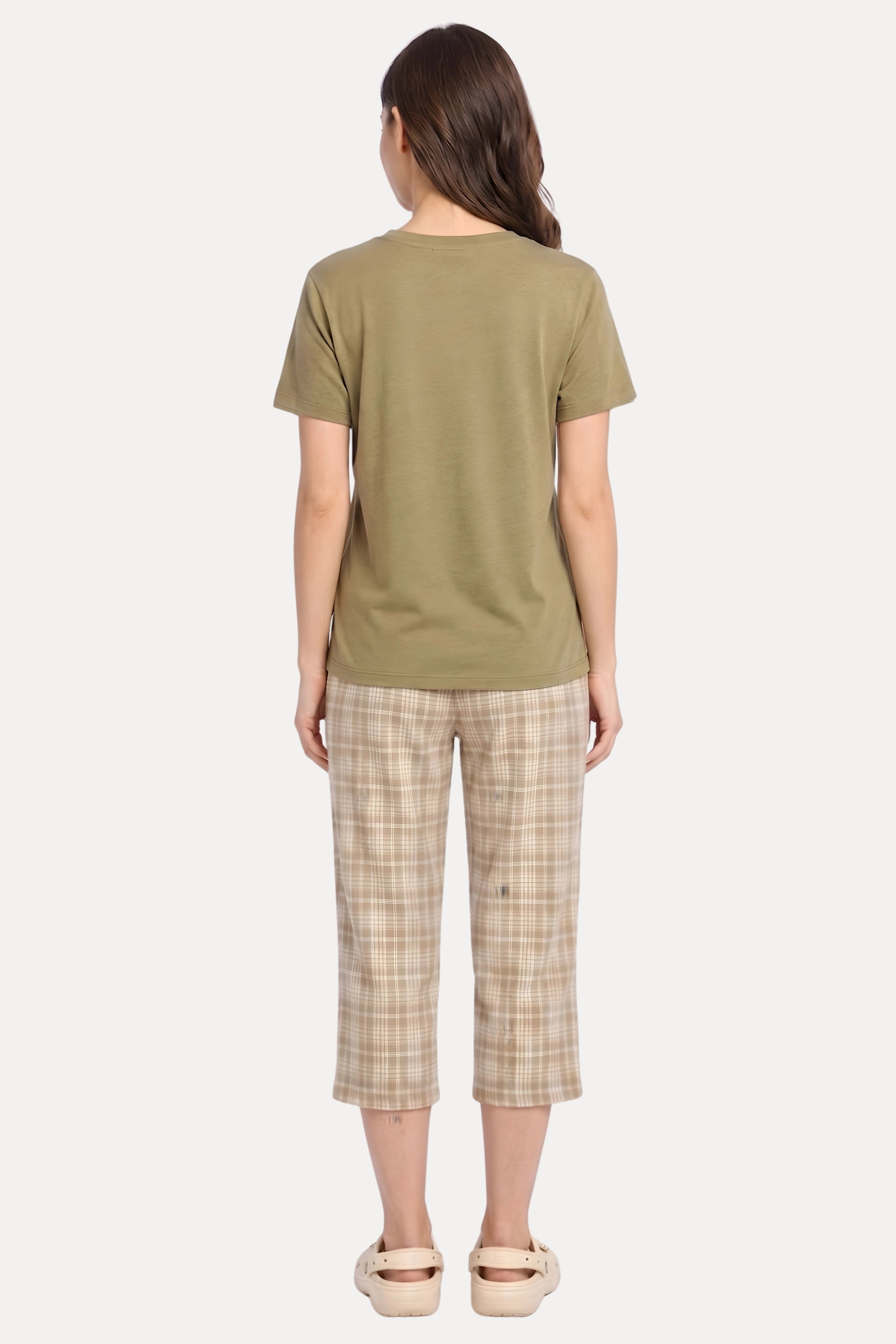 Green Cotton Capri Night Suit Set