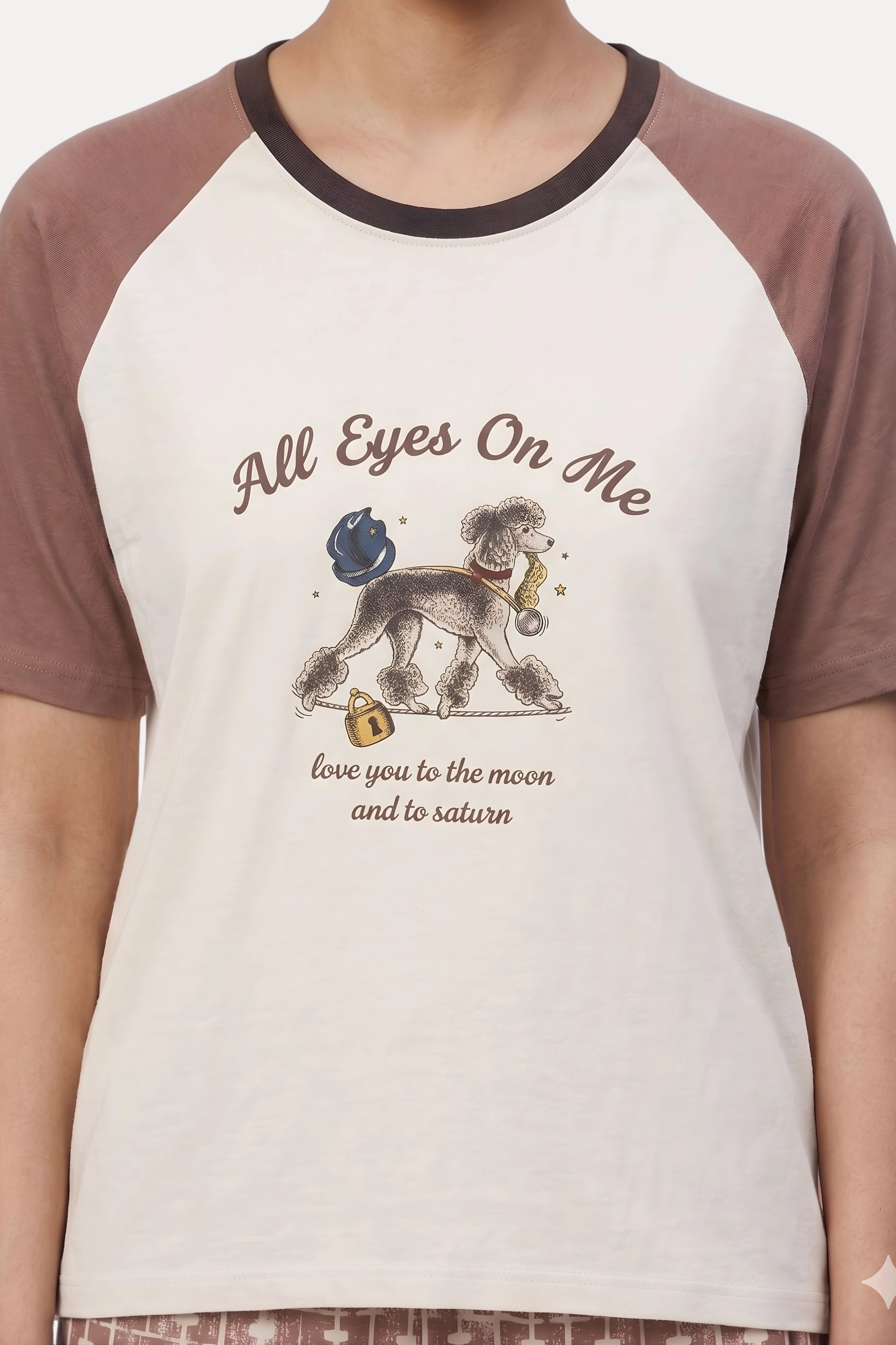 Cream Quirky Typography Cotton Capri Night Suit Set