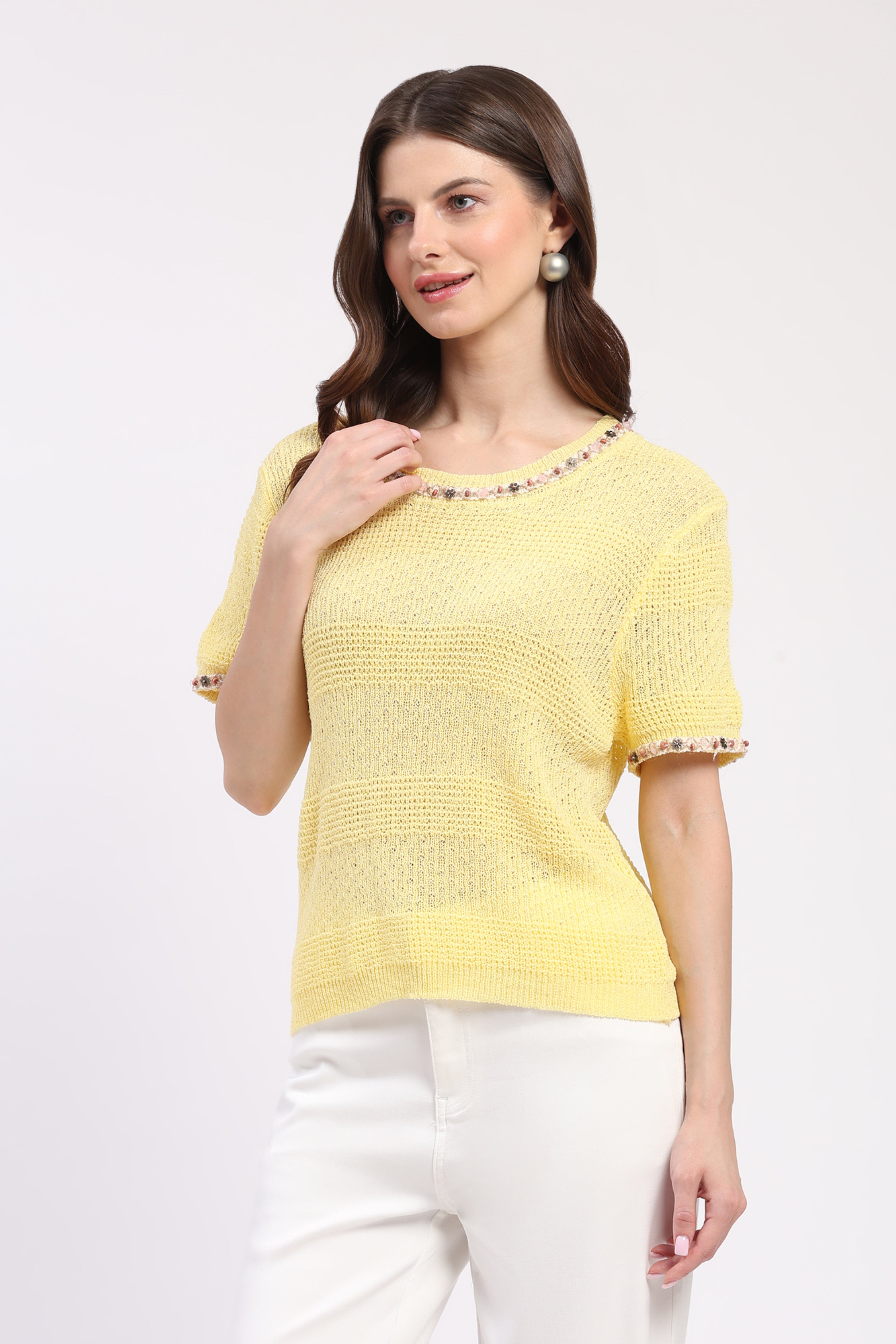Yellow Embellished Self-Design Top