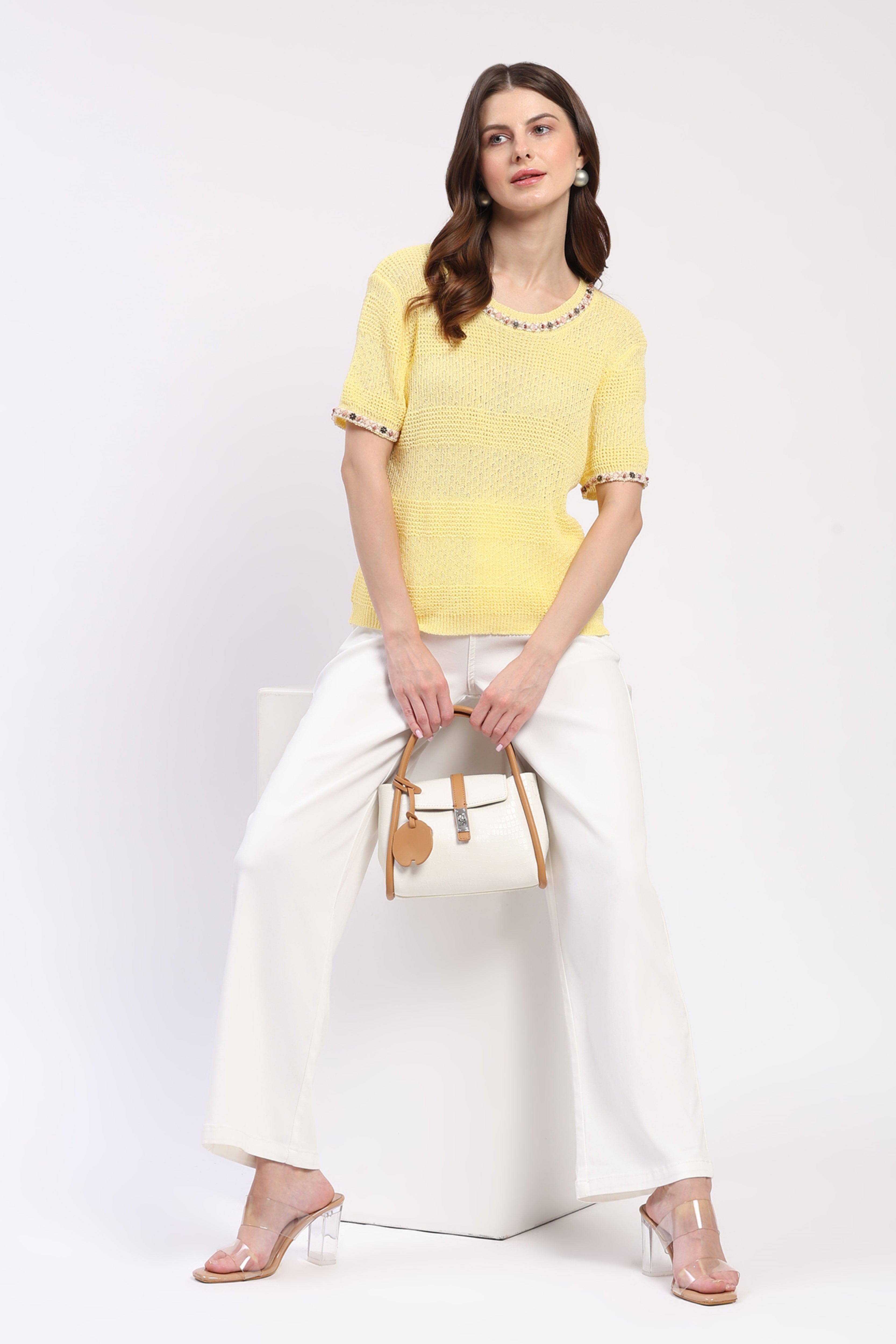 Yellow Embellished Self-Design Top