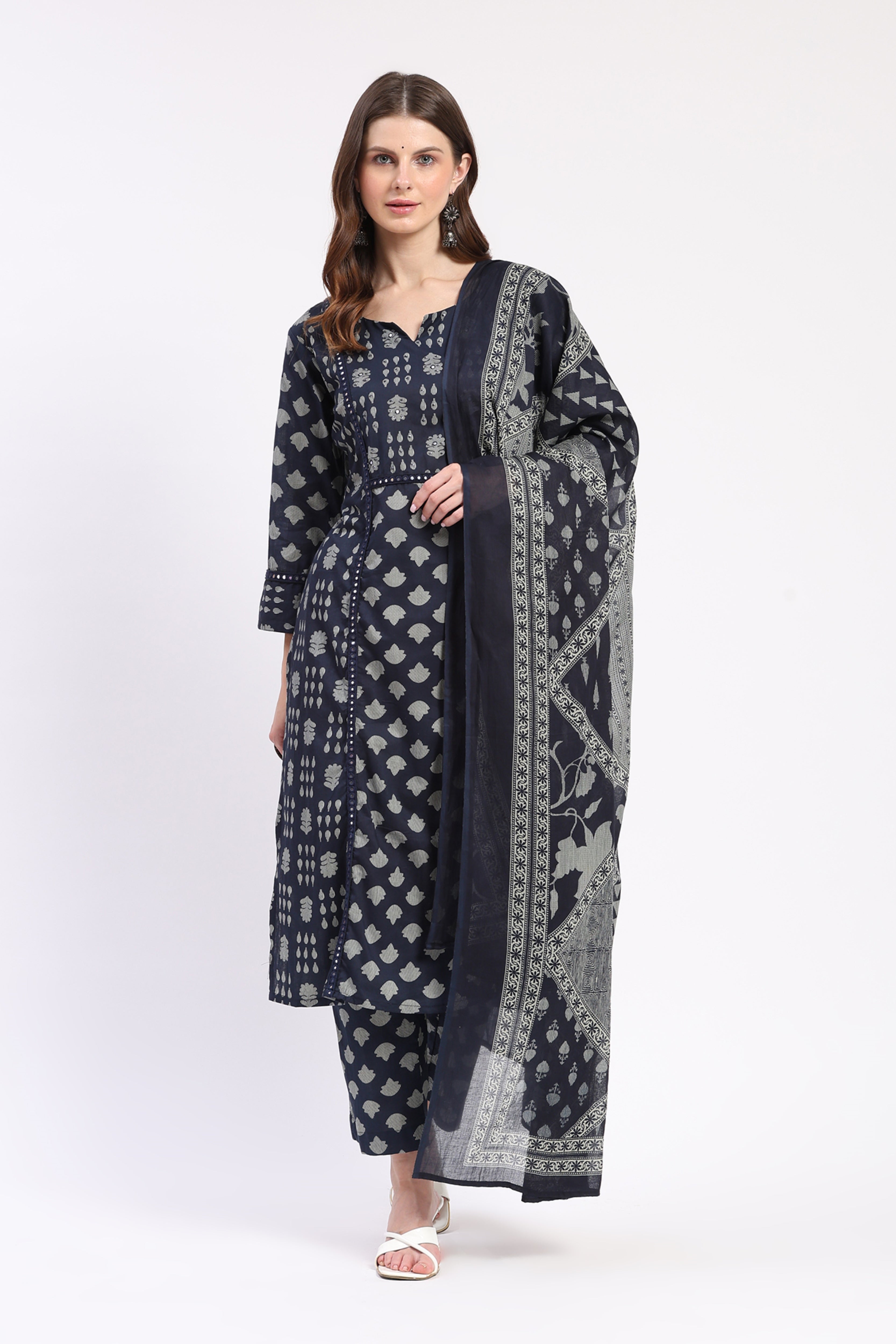 Navy Blue Mirror Work Kurta Set