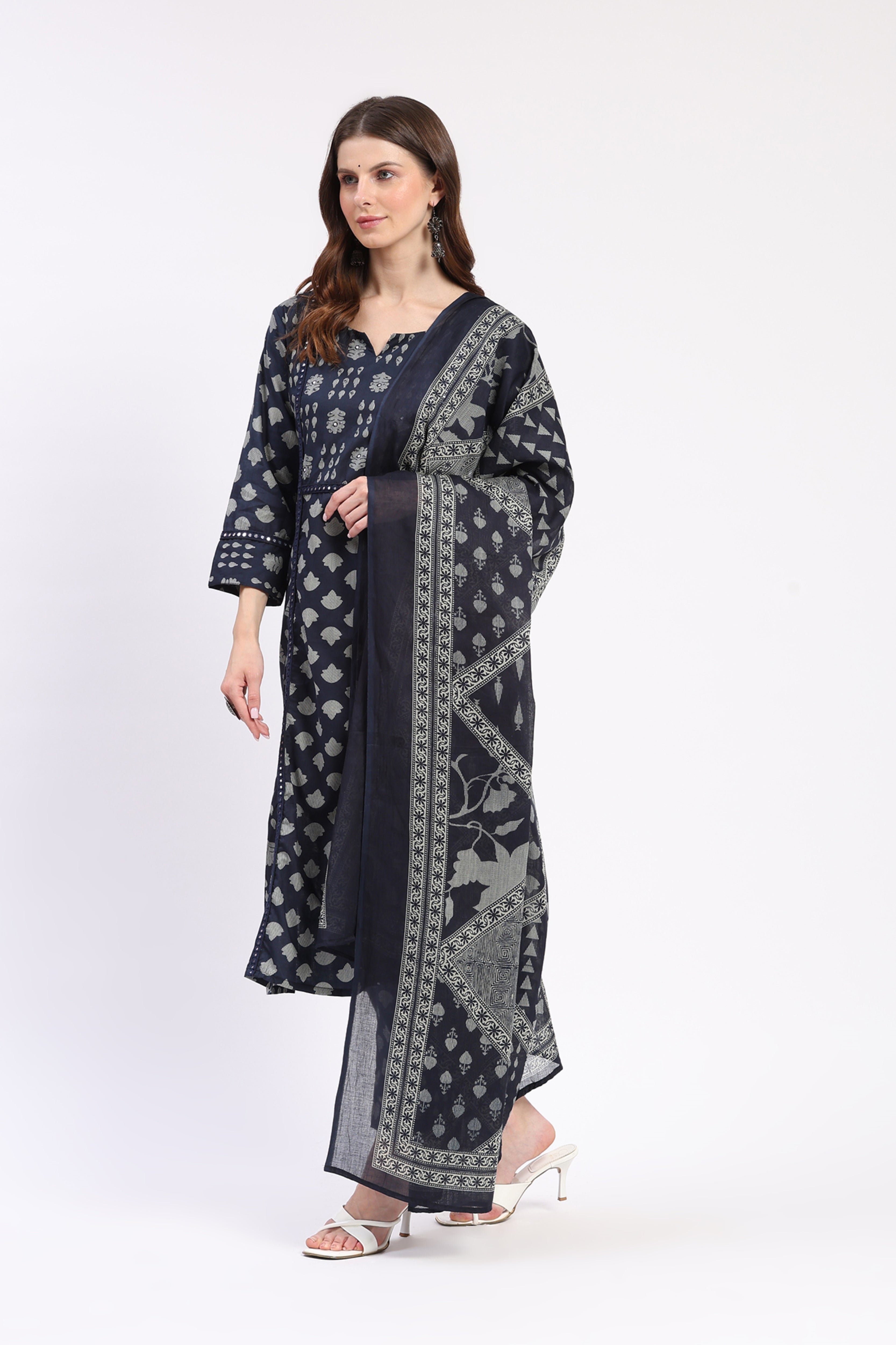 Navy Blue Mirror Work Kurta Set