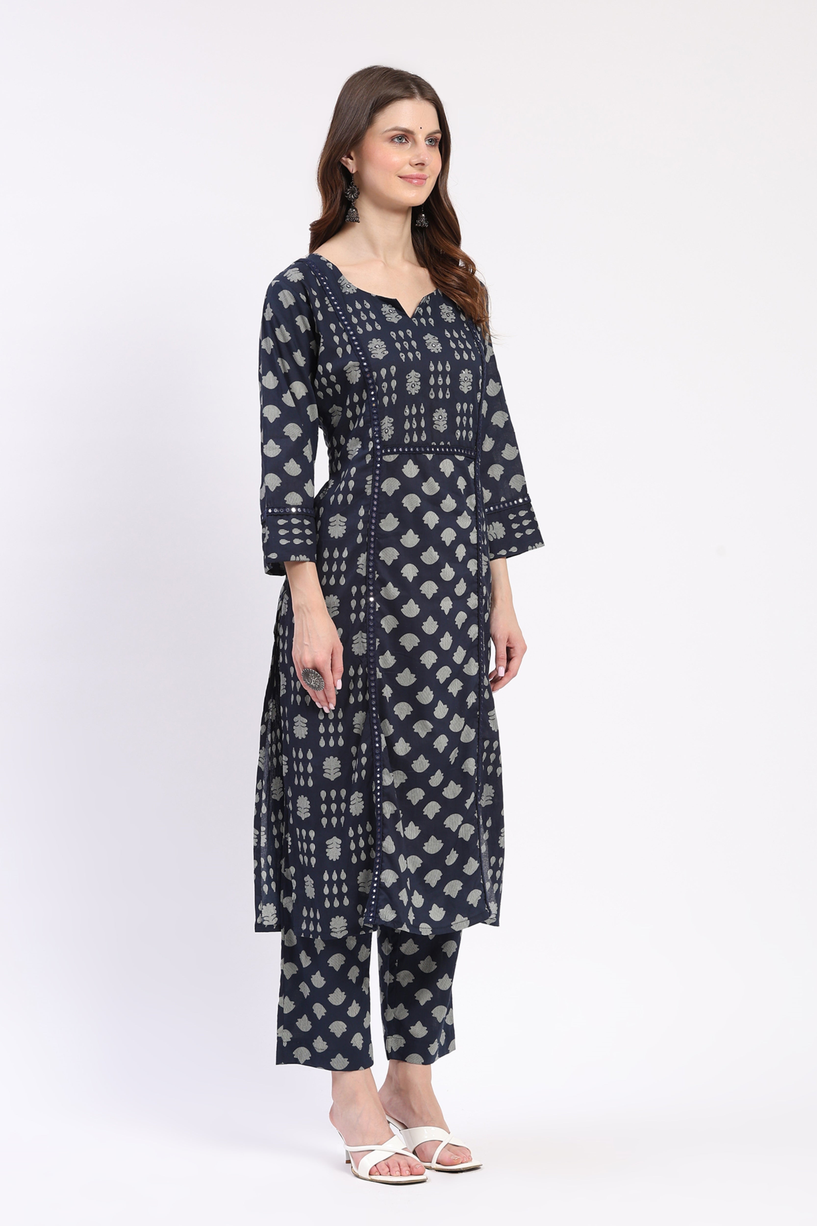 Navy Blue Mirror Work Kurta Set