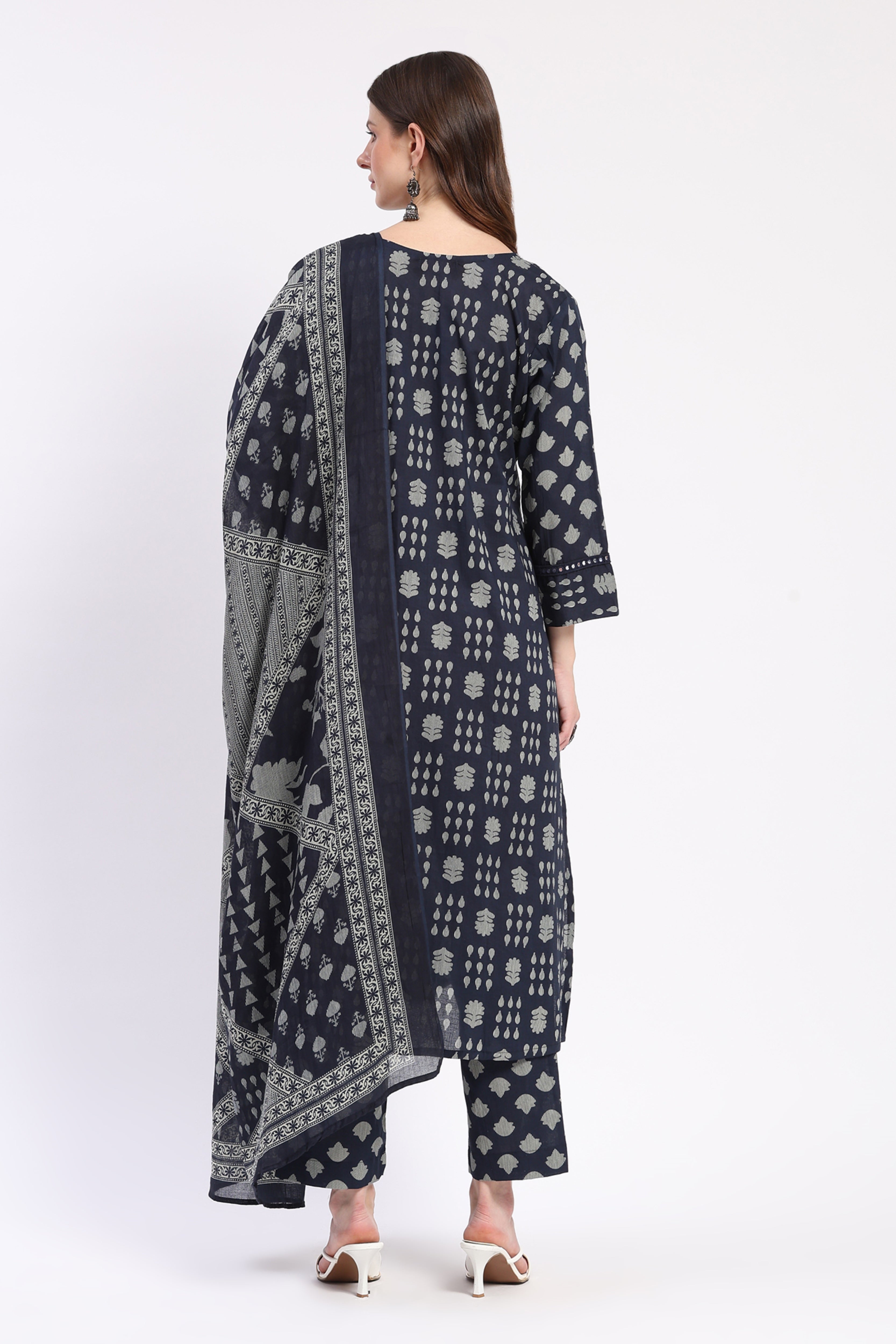 Navy Blue Mirror Work Kurta Set