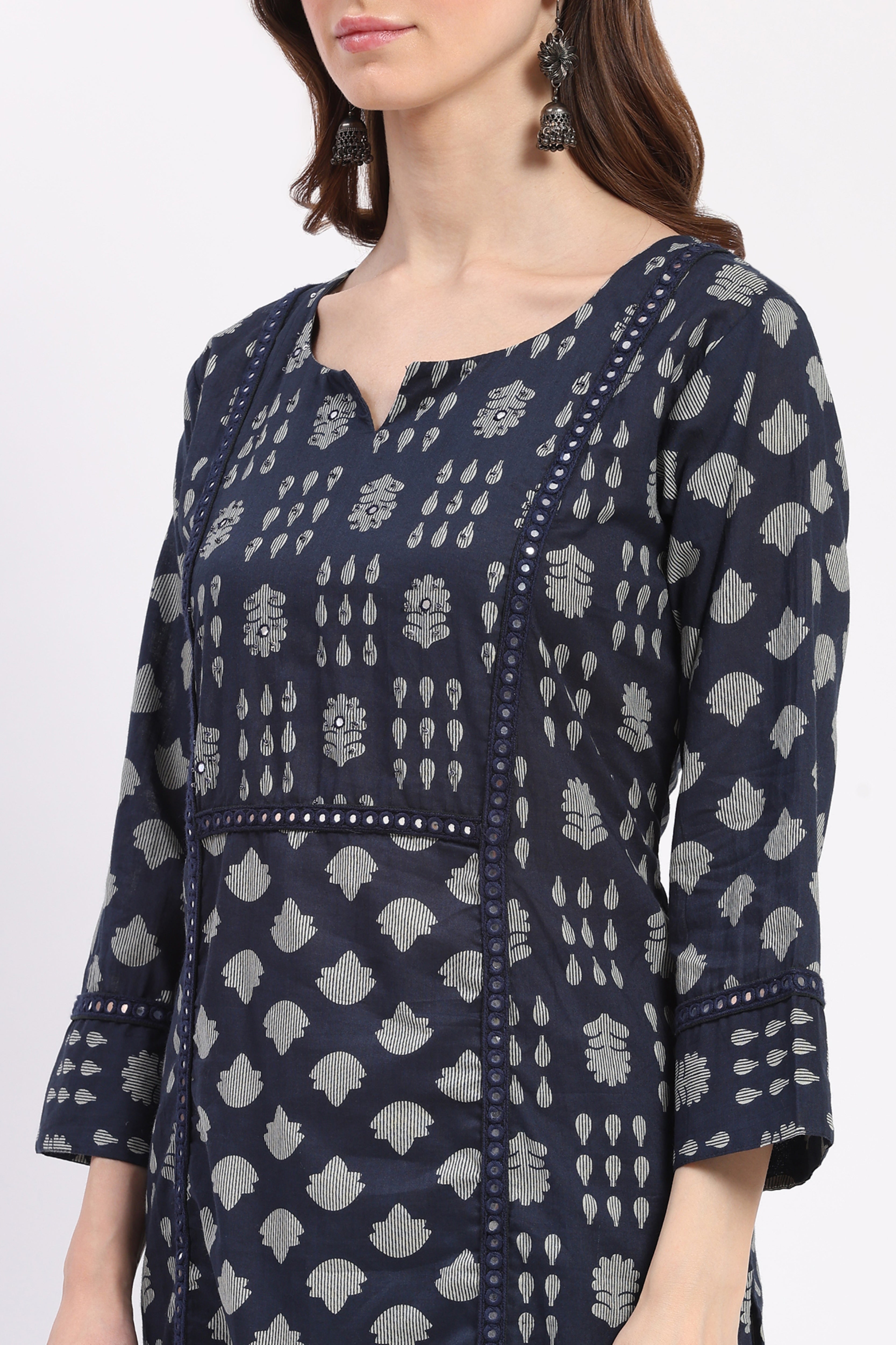 Navy Blue Mirror Work Kurta Set