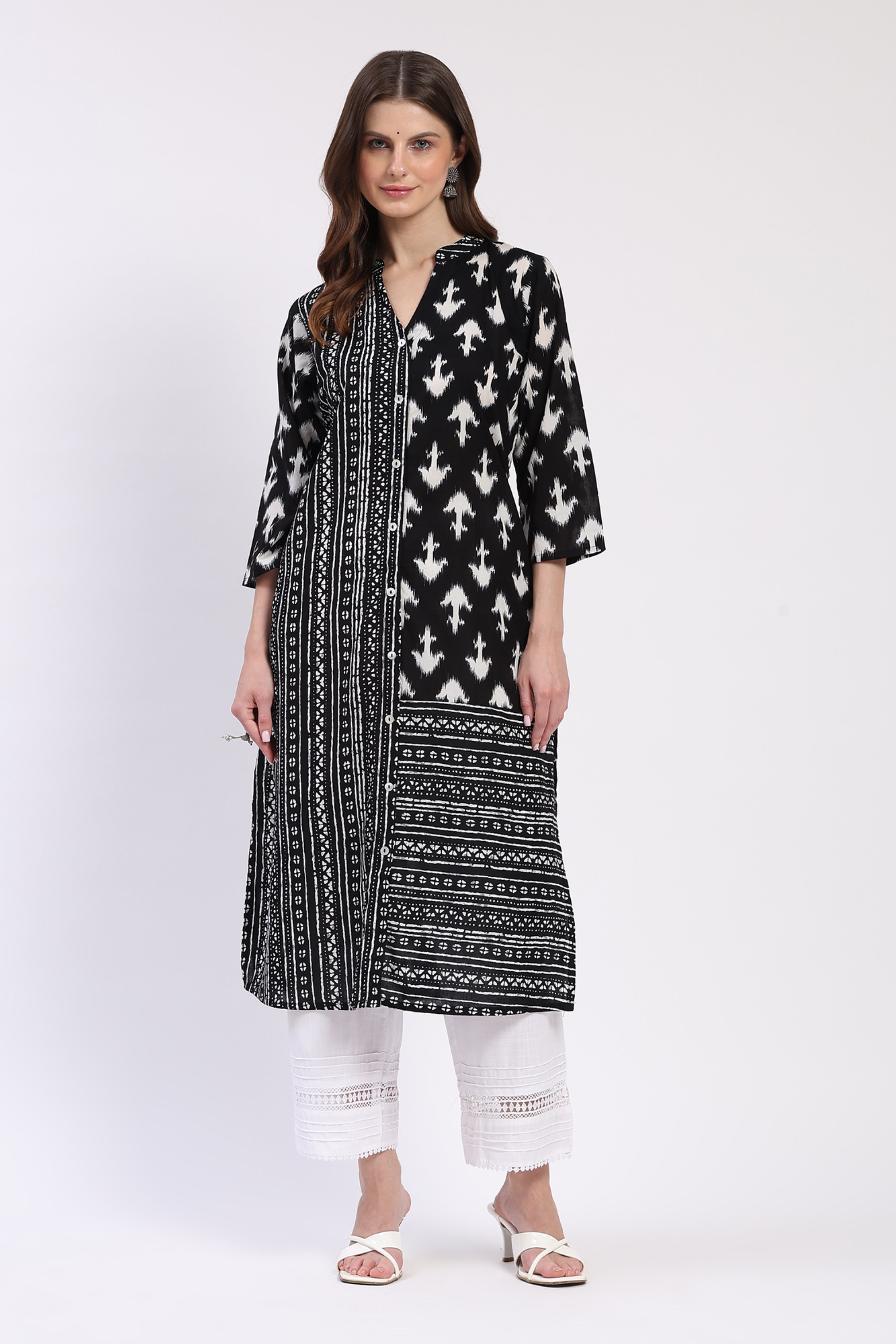 Monochrome Cotton Printed Kurta