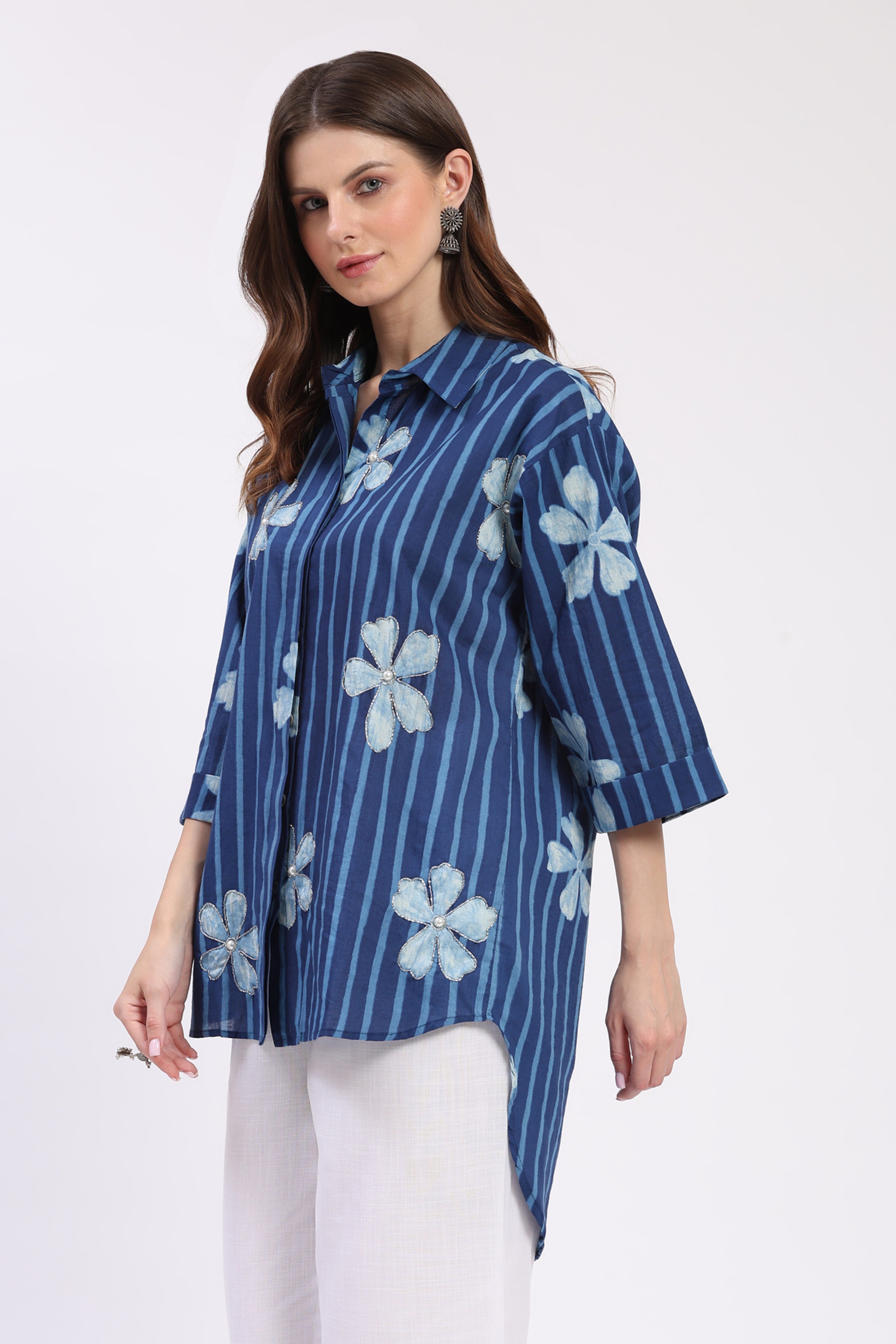 Indigo Embellished High-Low Top