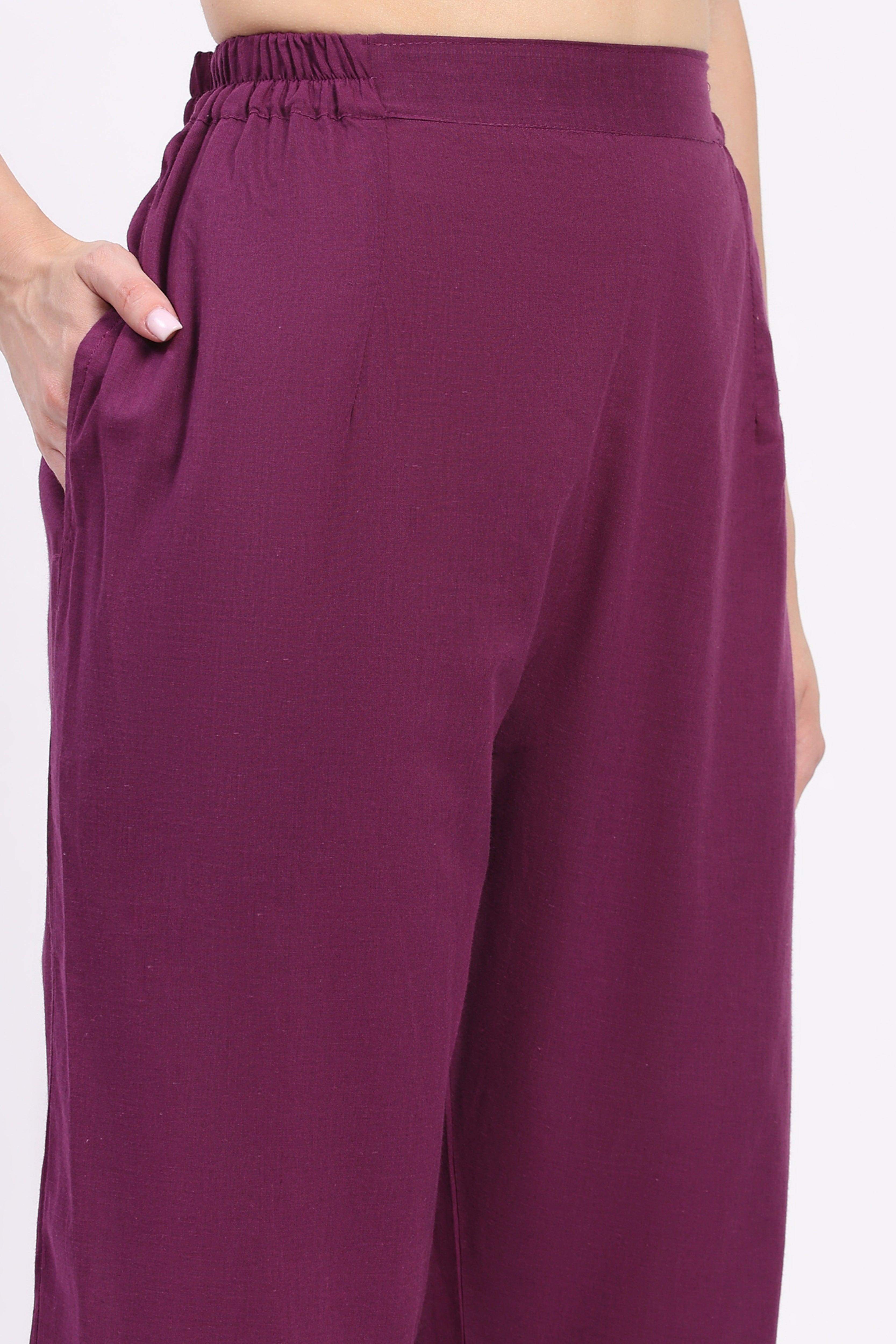 Purple Embroidered Cotton Suit Set