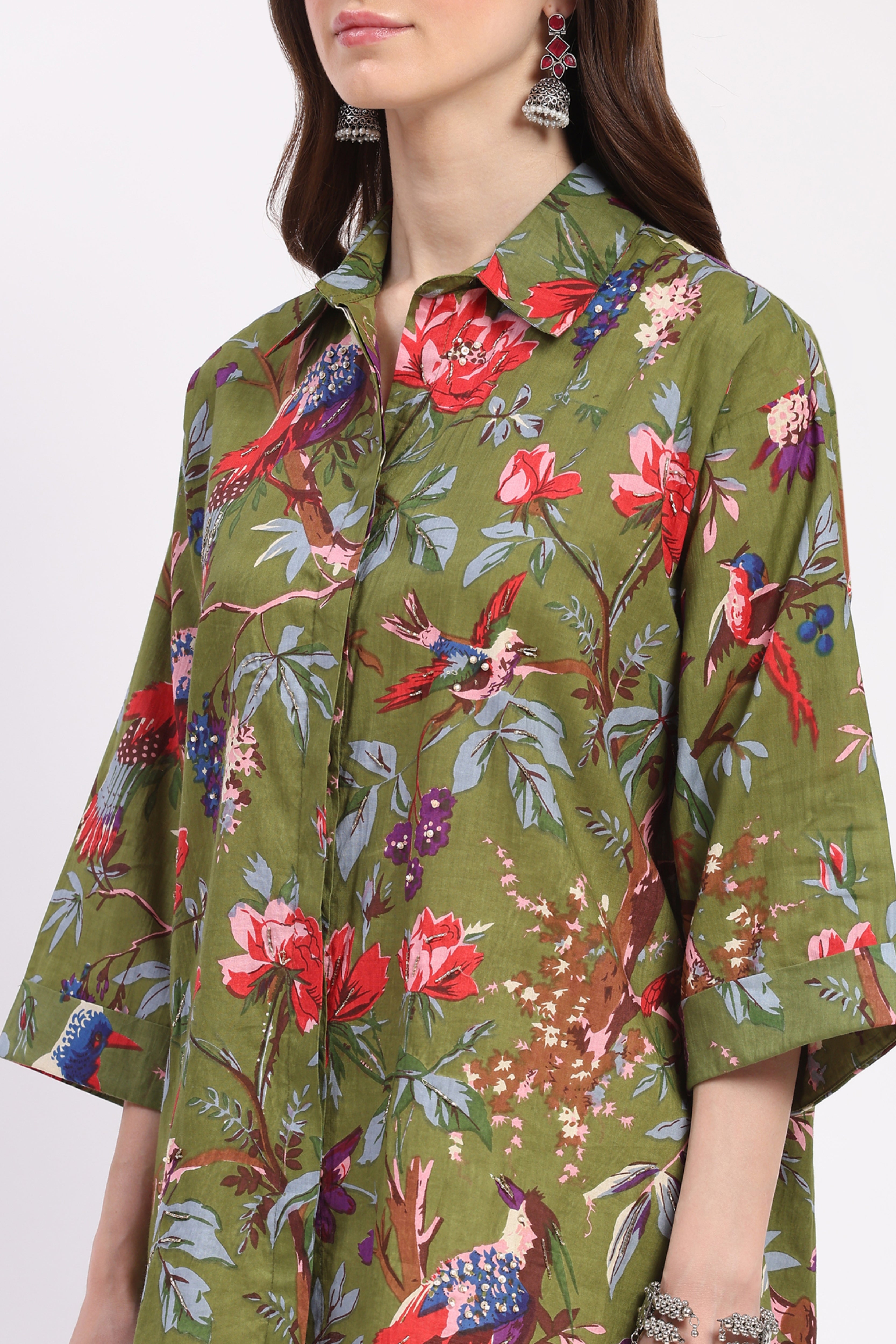 Multi Floral Embellished High-Low Top