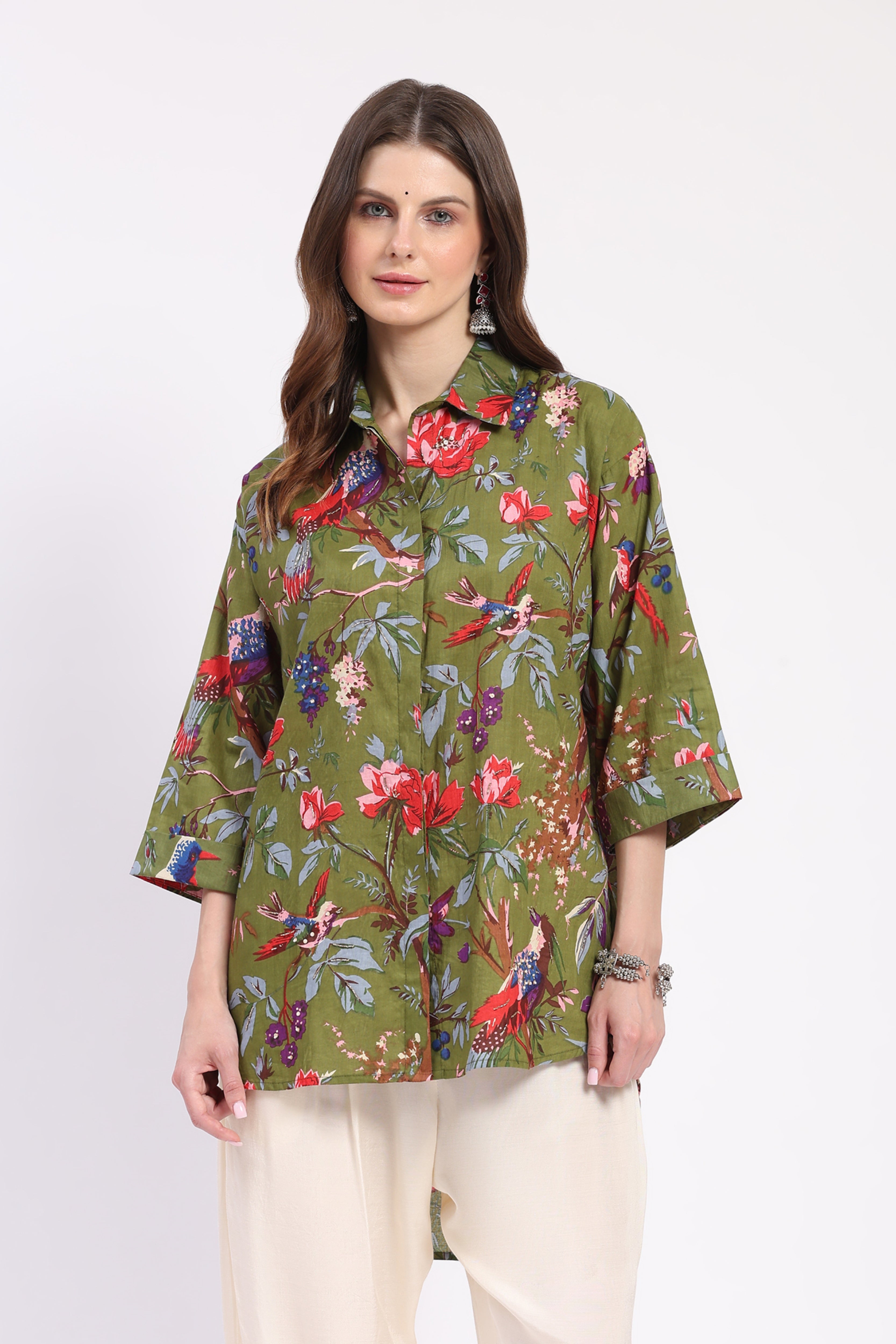 Multi Floral Embellished High-Low Top