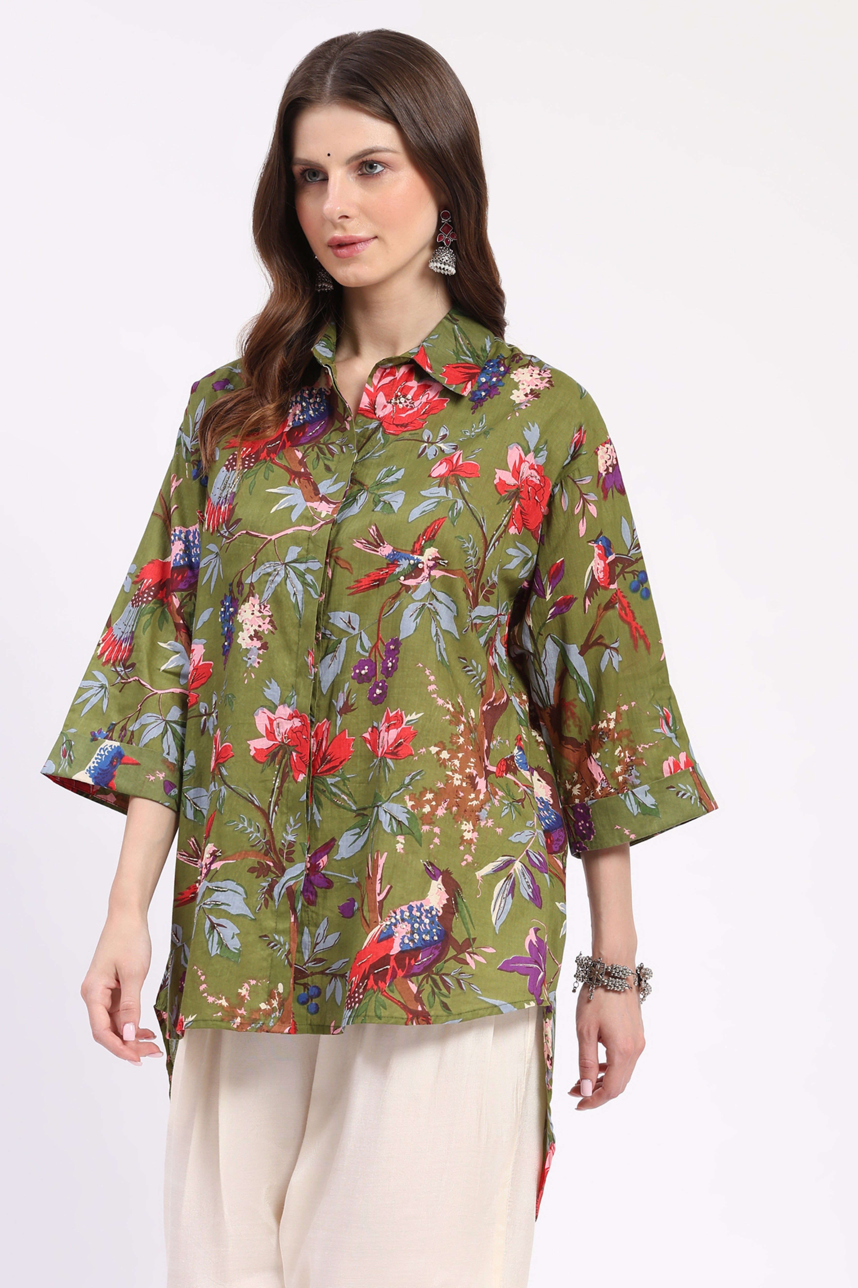 Multi Floral Embellished High-Low Top