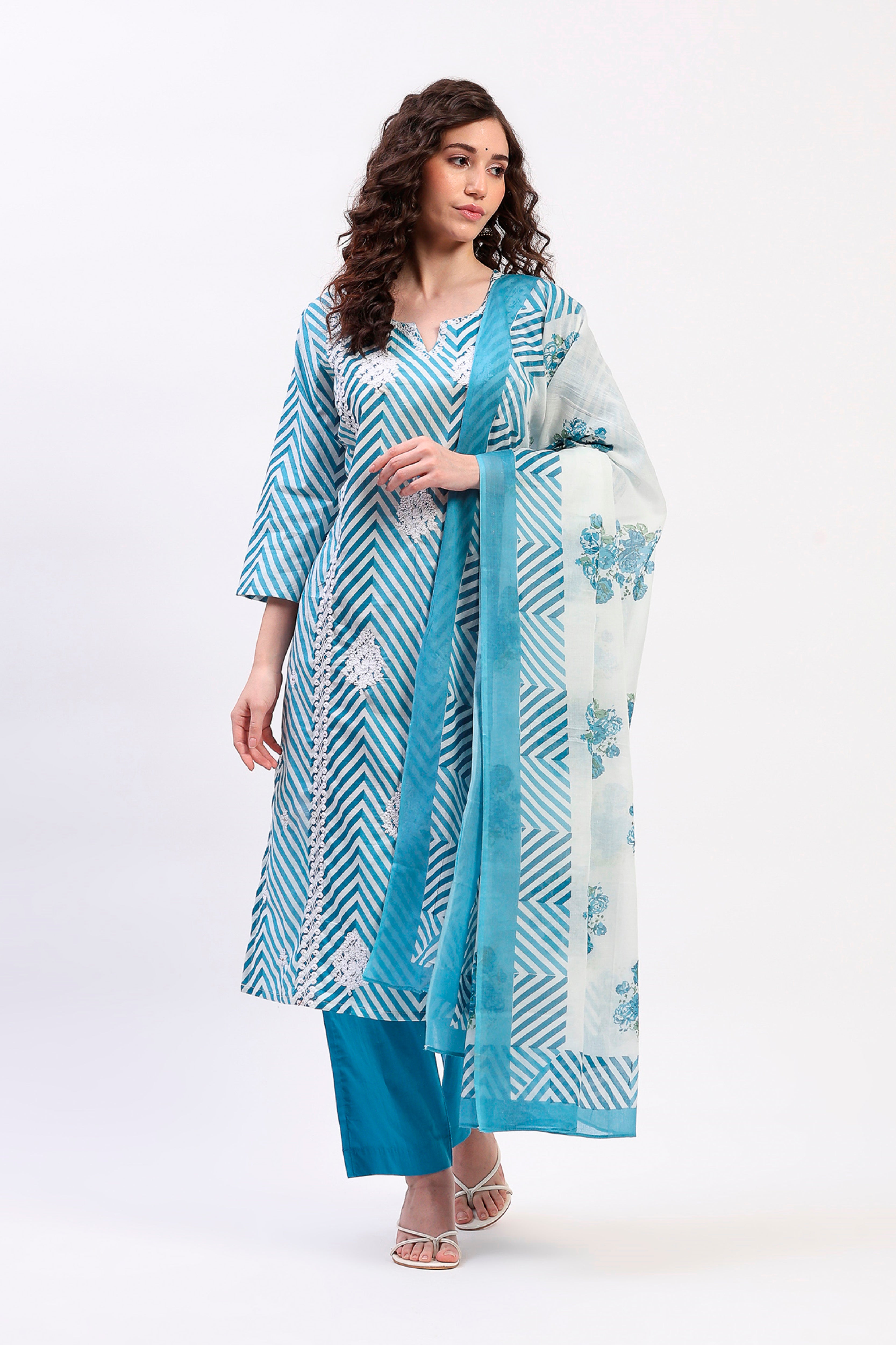 Blue Cotton Ethnic Suit Set