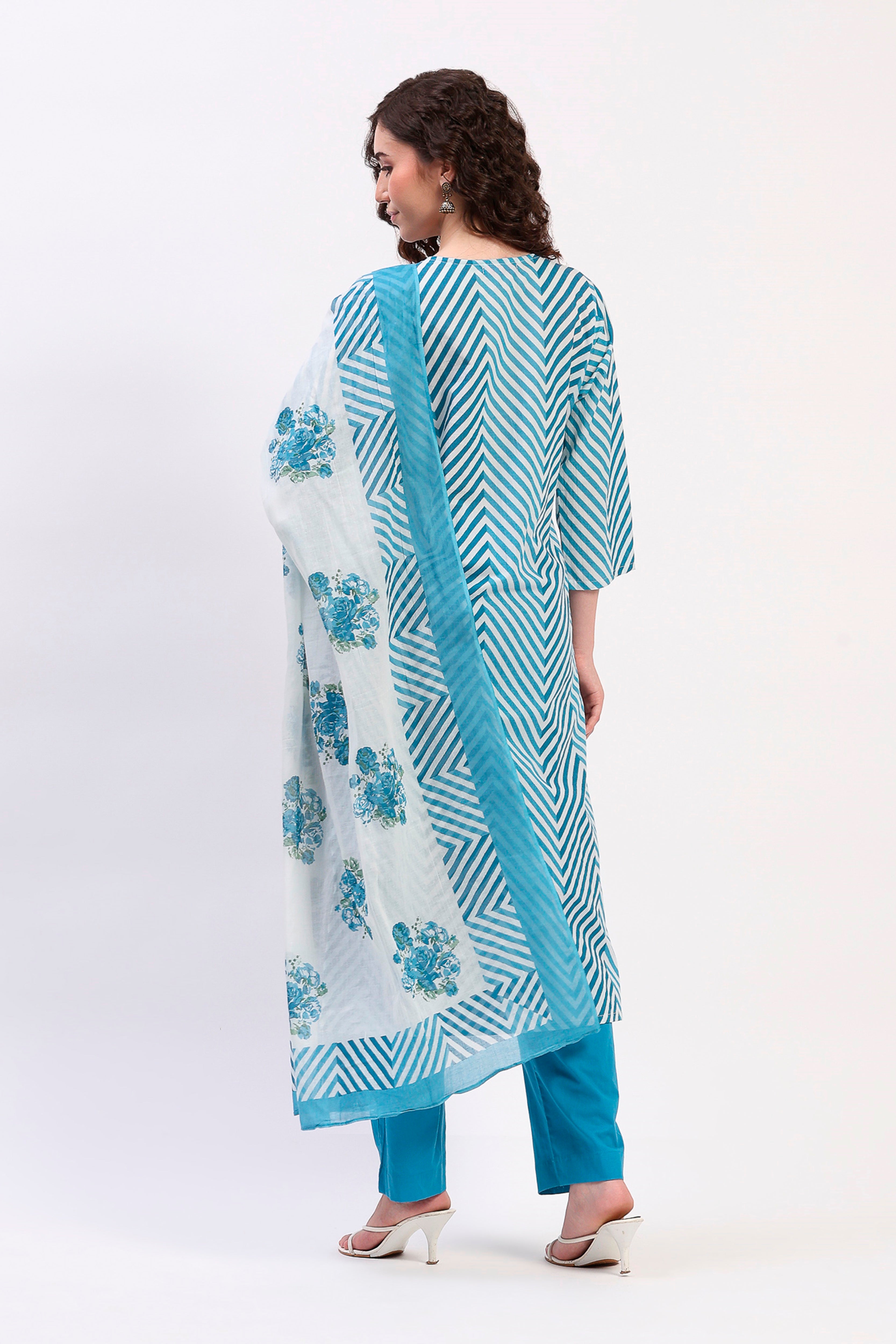 Blue Cotton Ethnic Suit Set