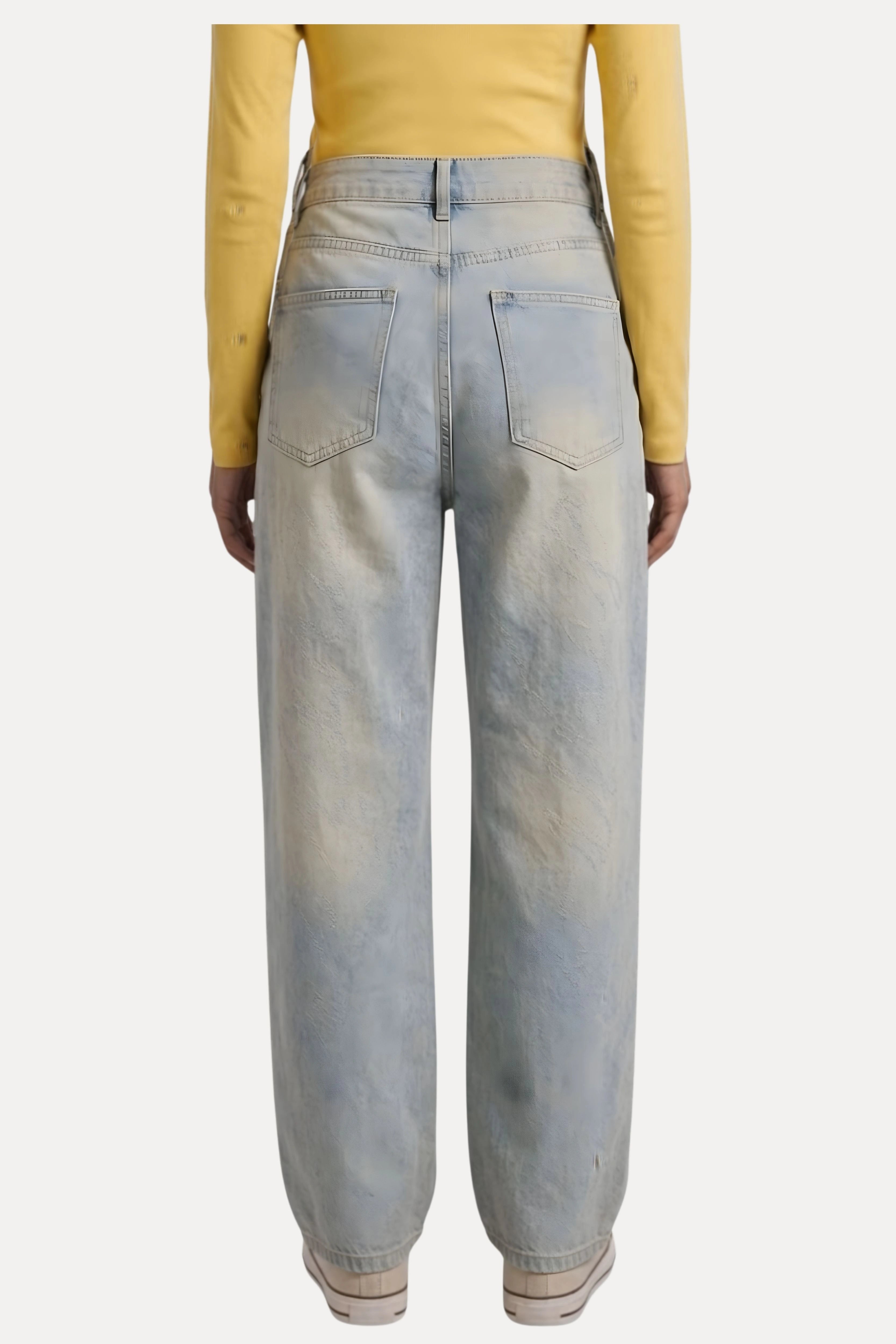 Light Greenish Blue Washed Studded Baggy Jeans