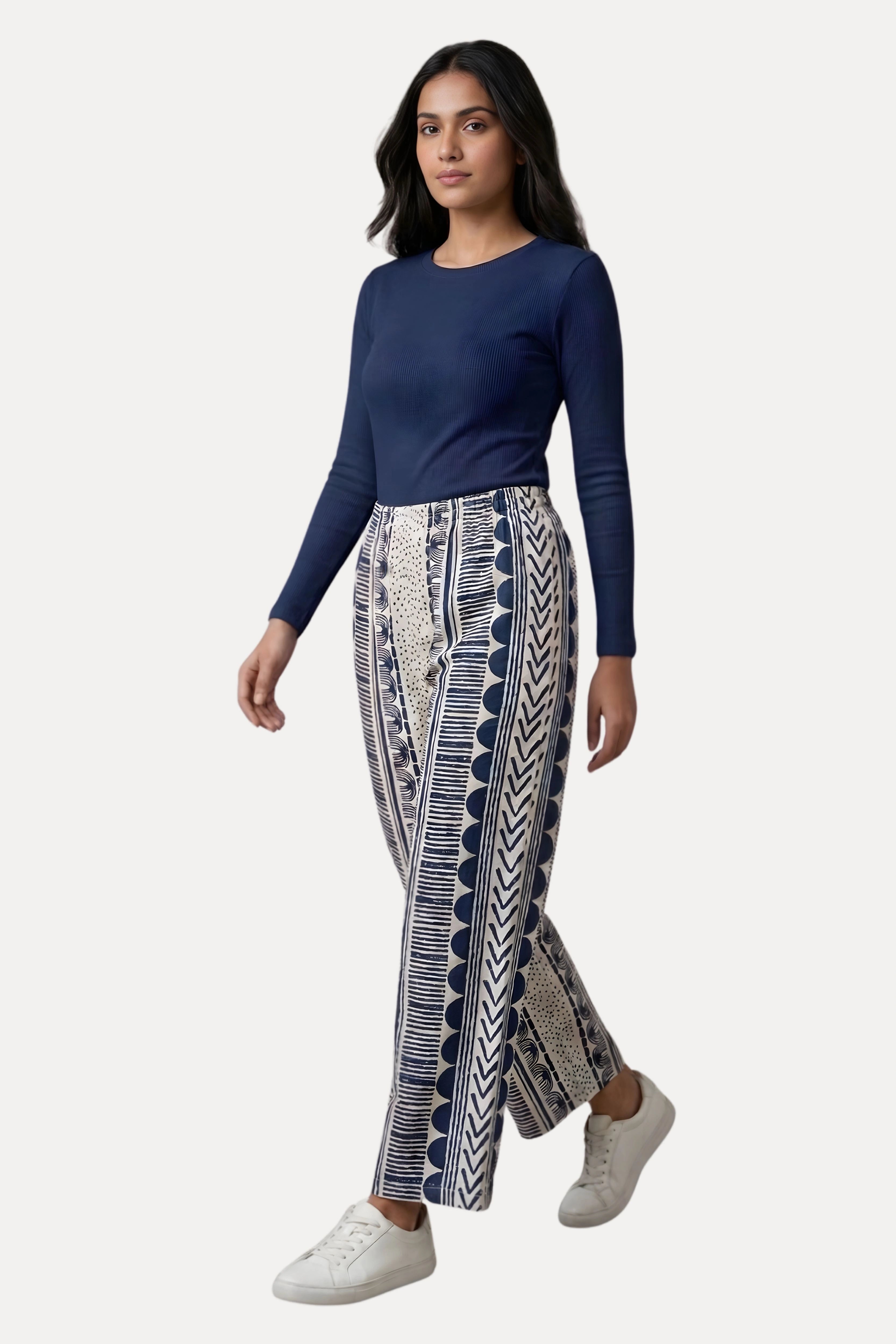 Blue Abstract Print Viscose Lower