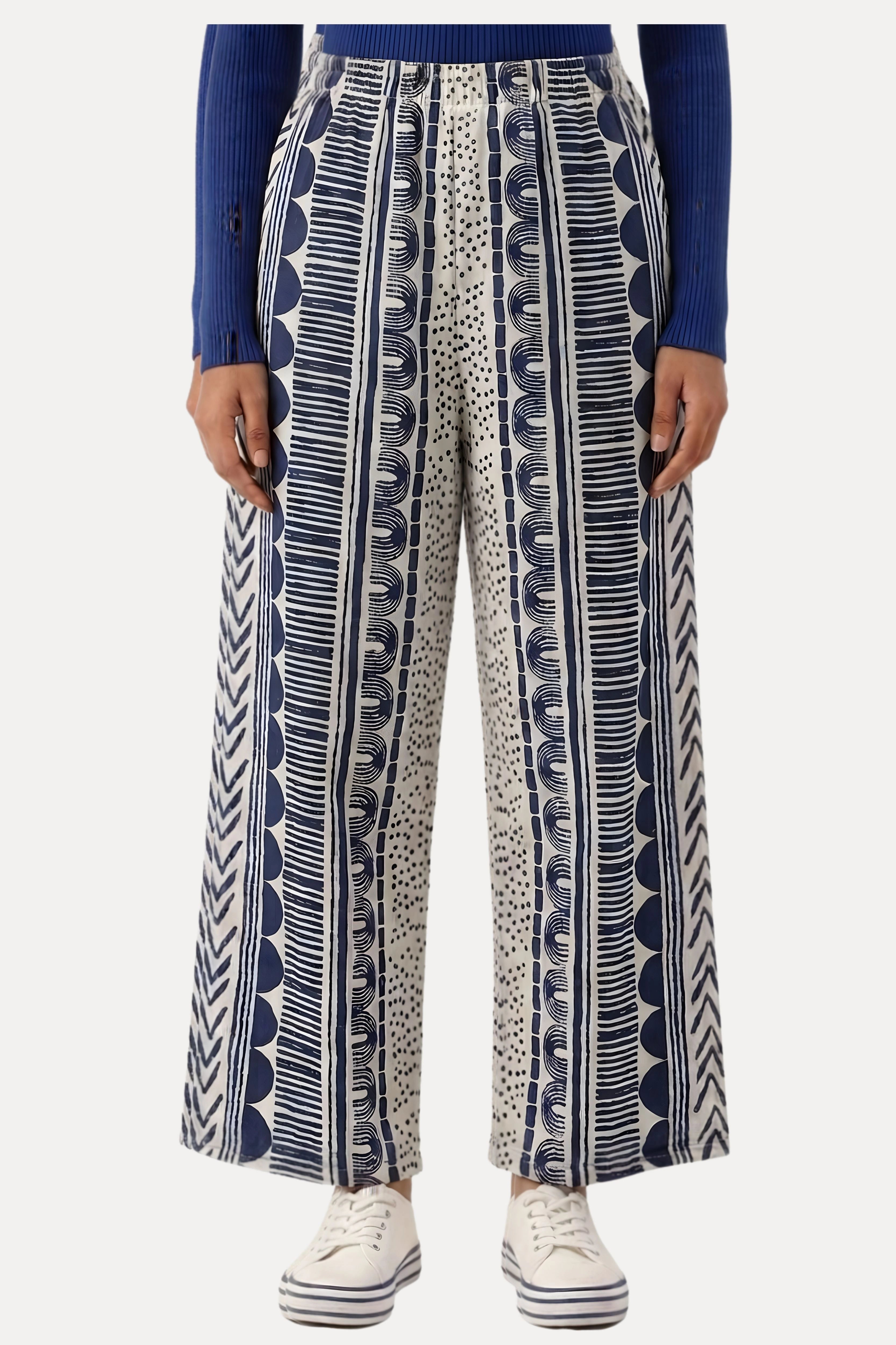 Blue Abstract Print Viscose Lower