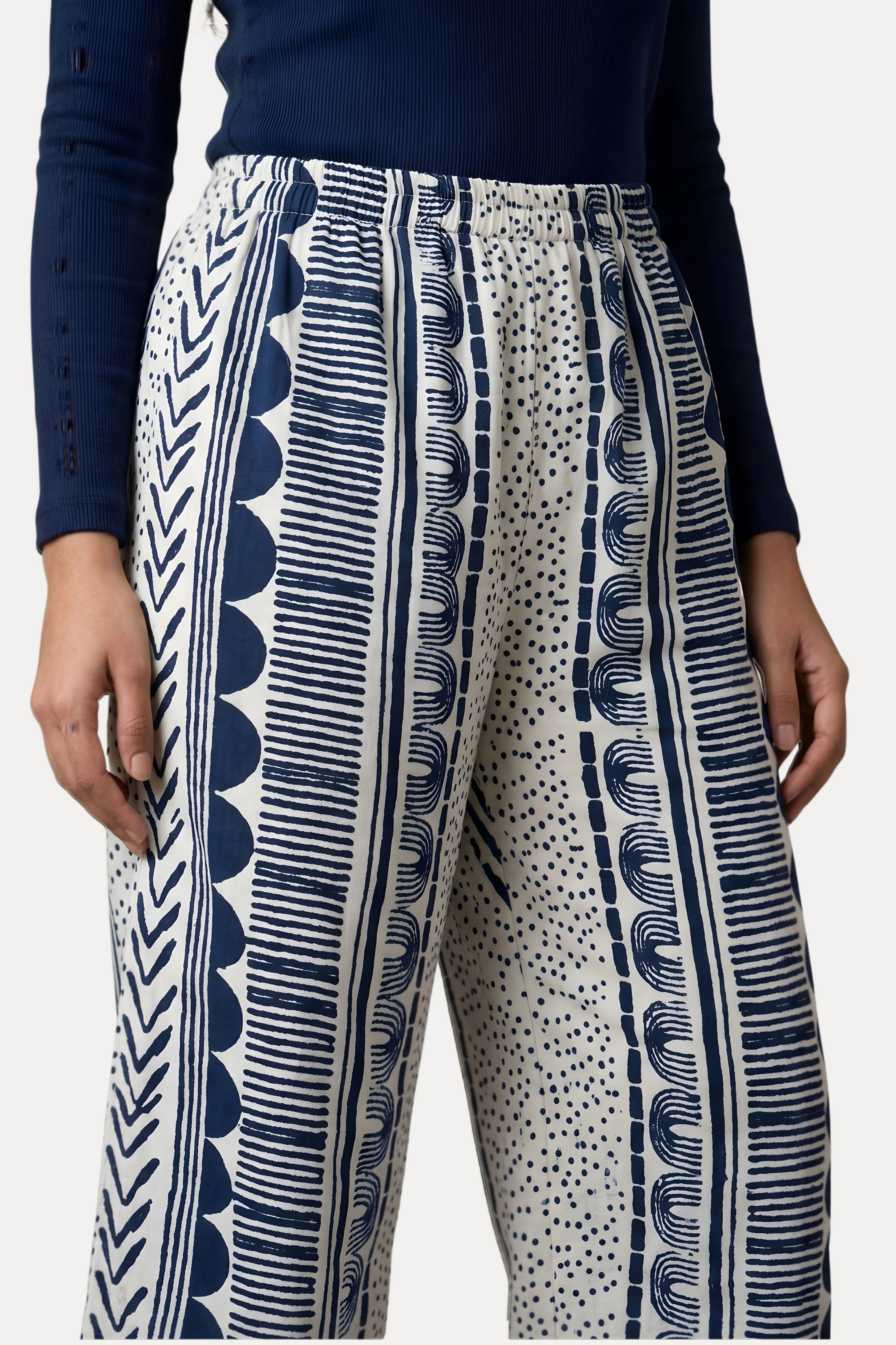 Blue Abstract Print Viscose Lower