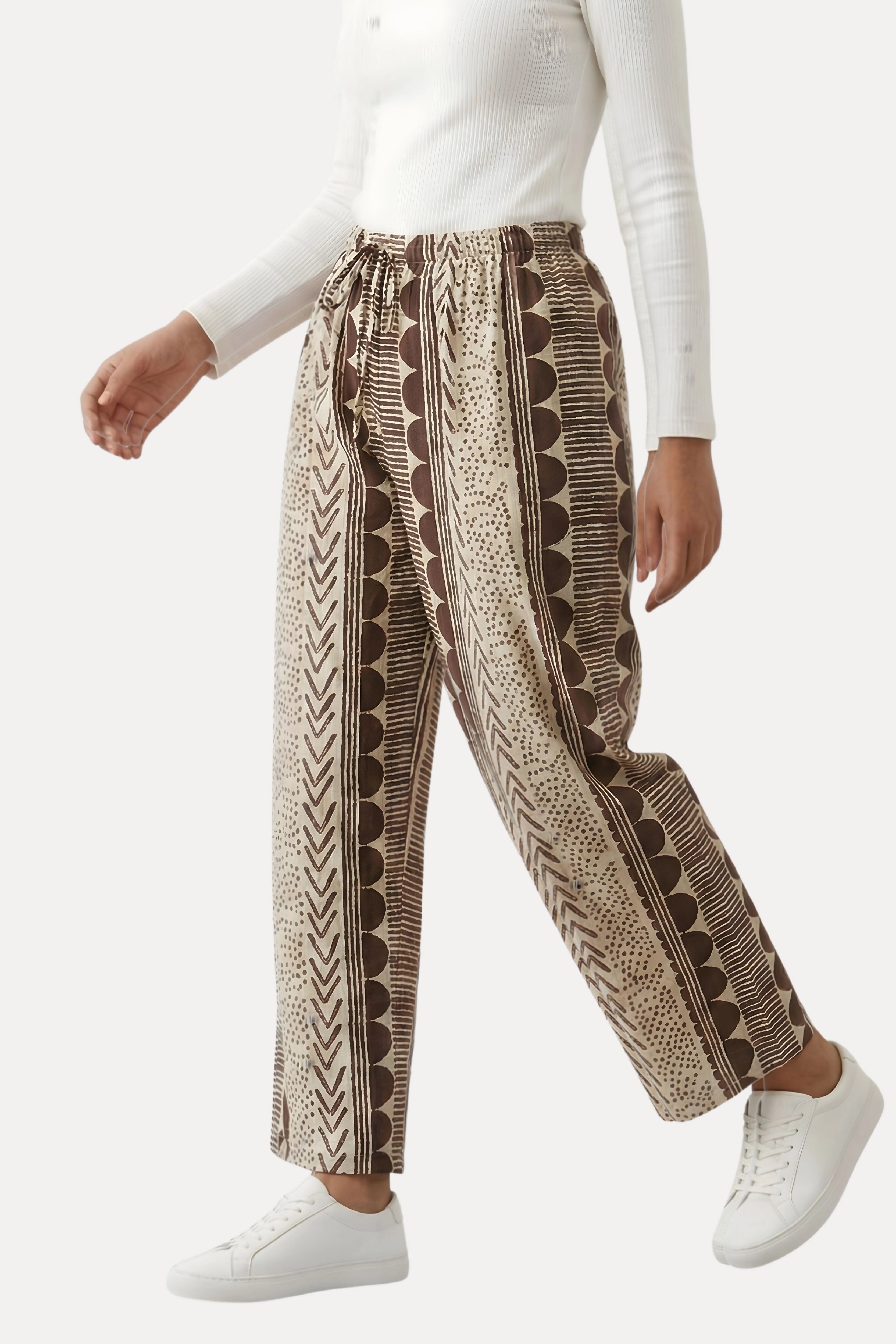 Coffee Brown Abstract Print Viscose Lower