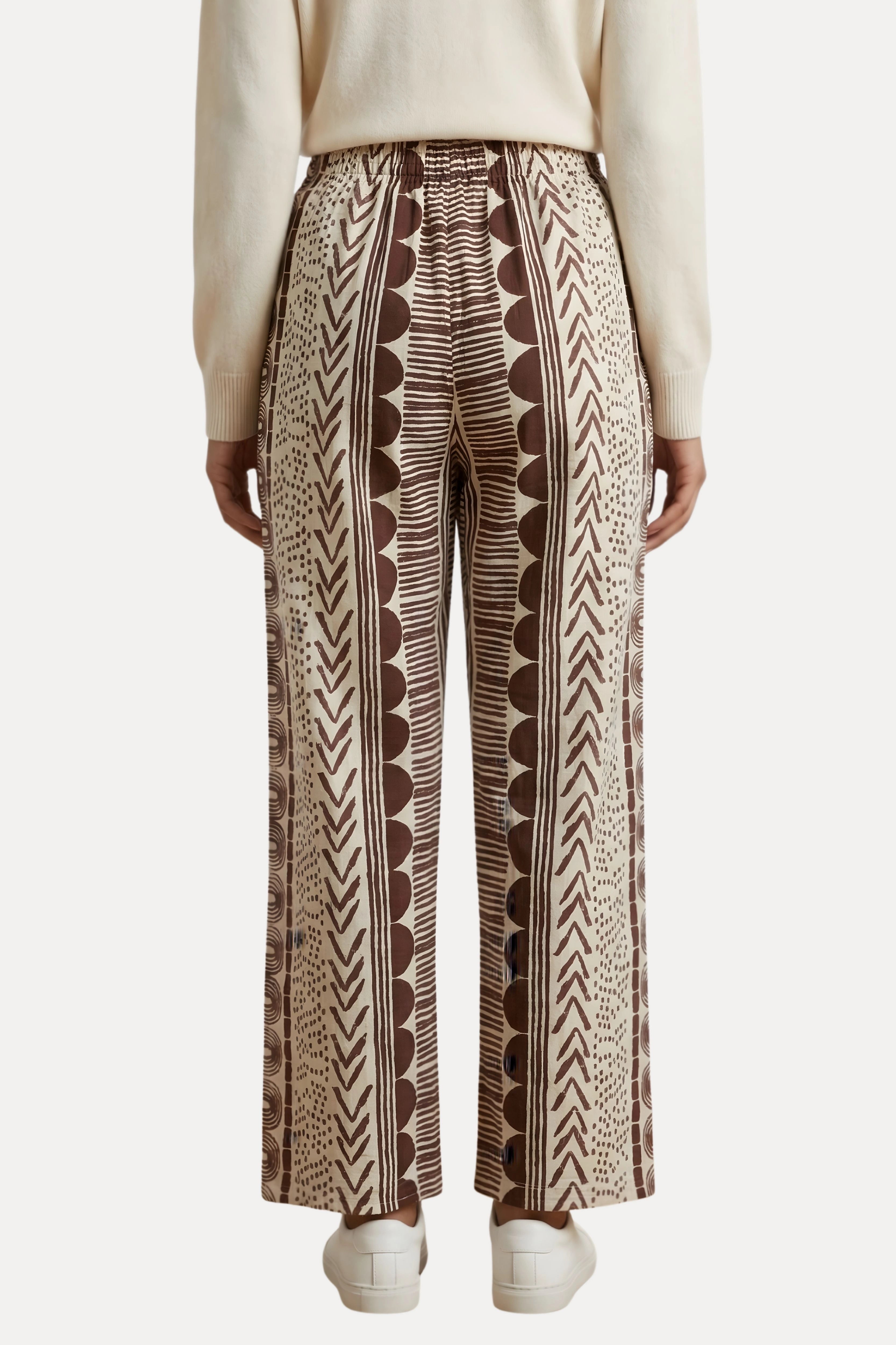 Coffee Brown Abstract Print Viscose Lower