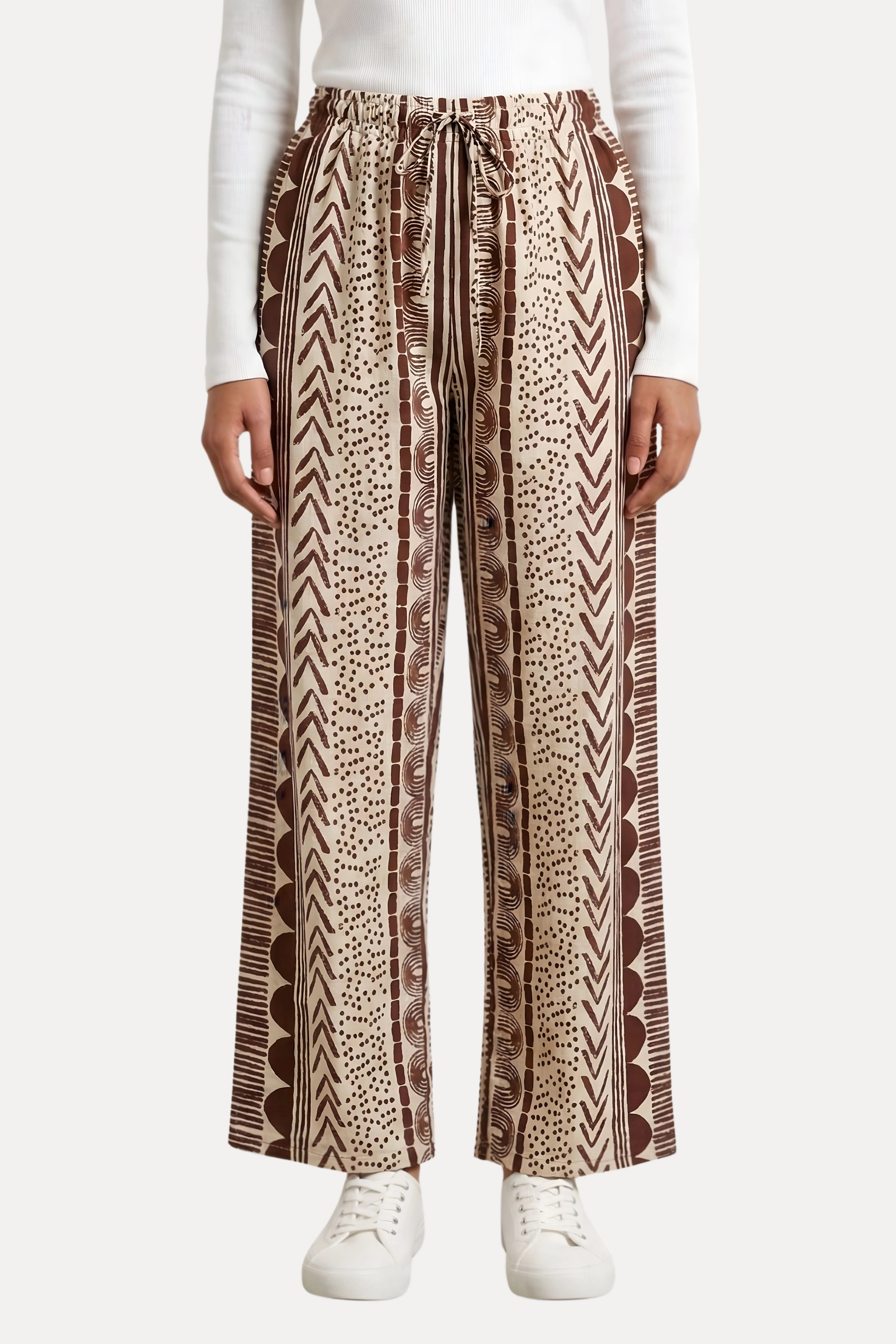 Coffee Brown Abstract Print Viscose Lower