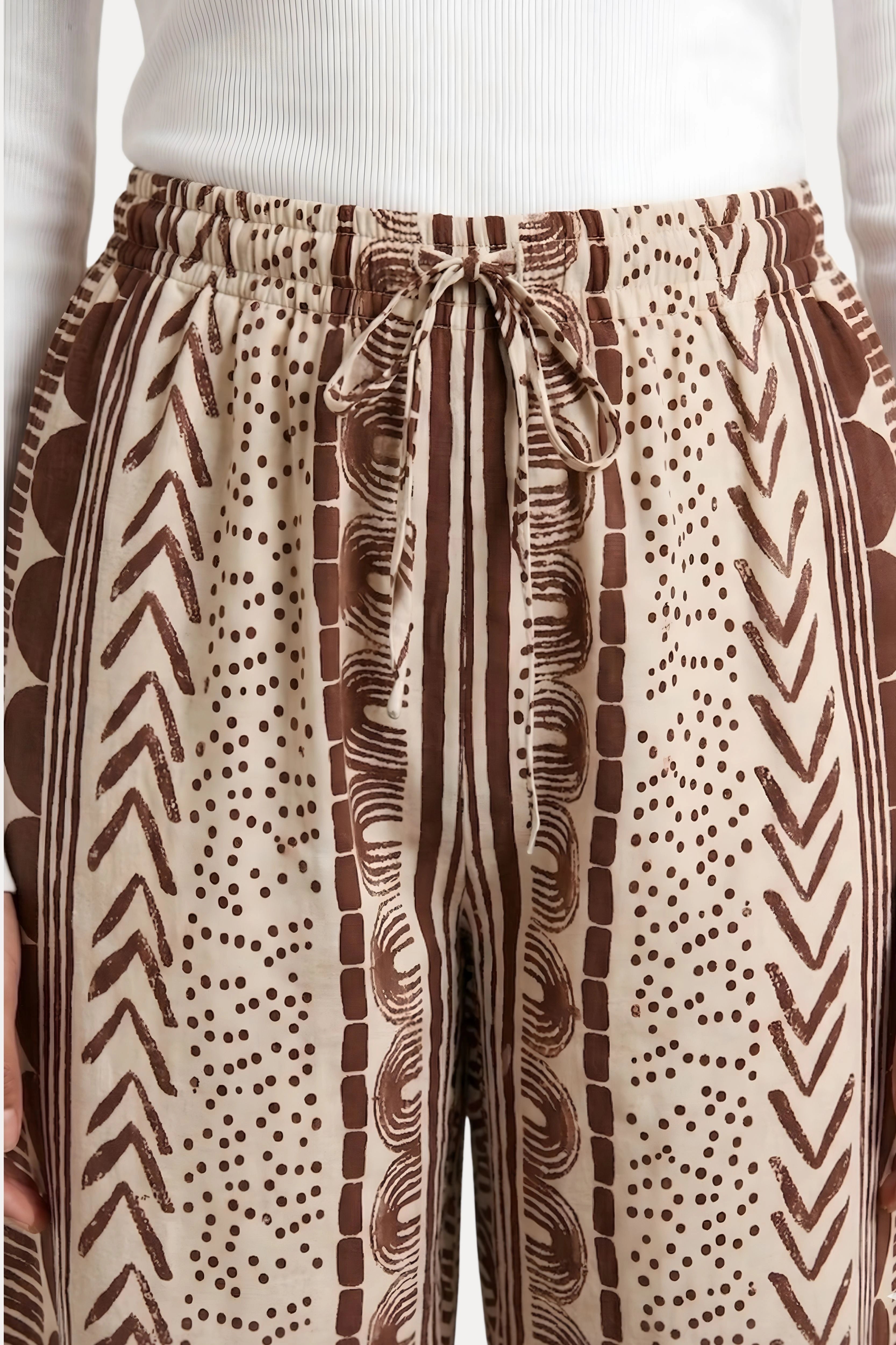 Coffee Brown Abstract Print Viscose Lower