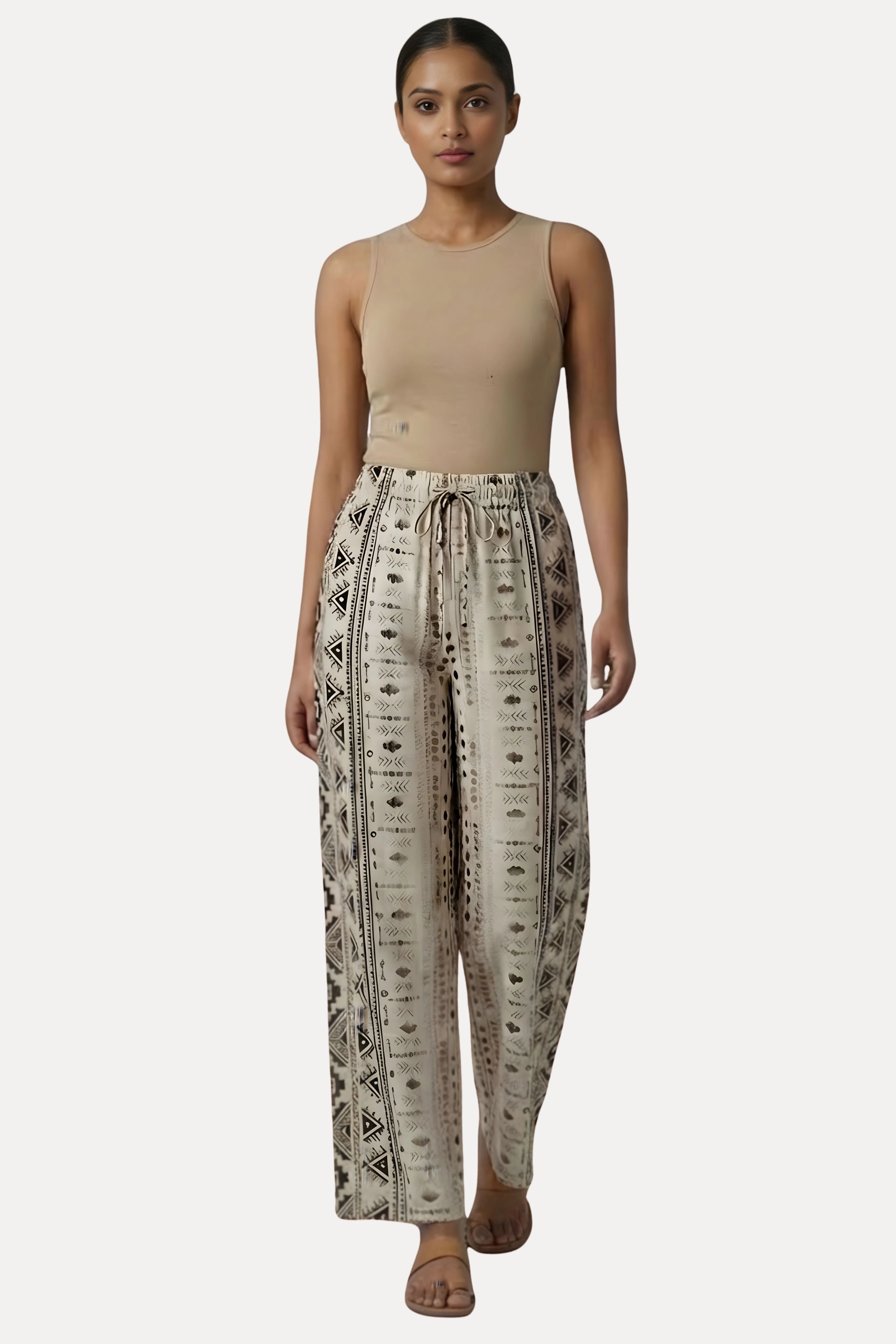 Coffee & Grey Abstract Print Viscose Lower