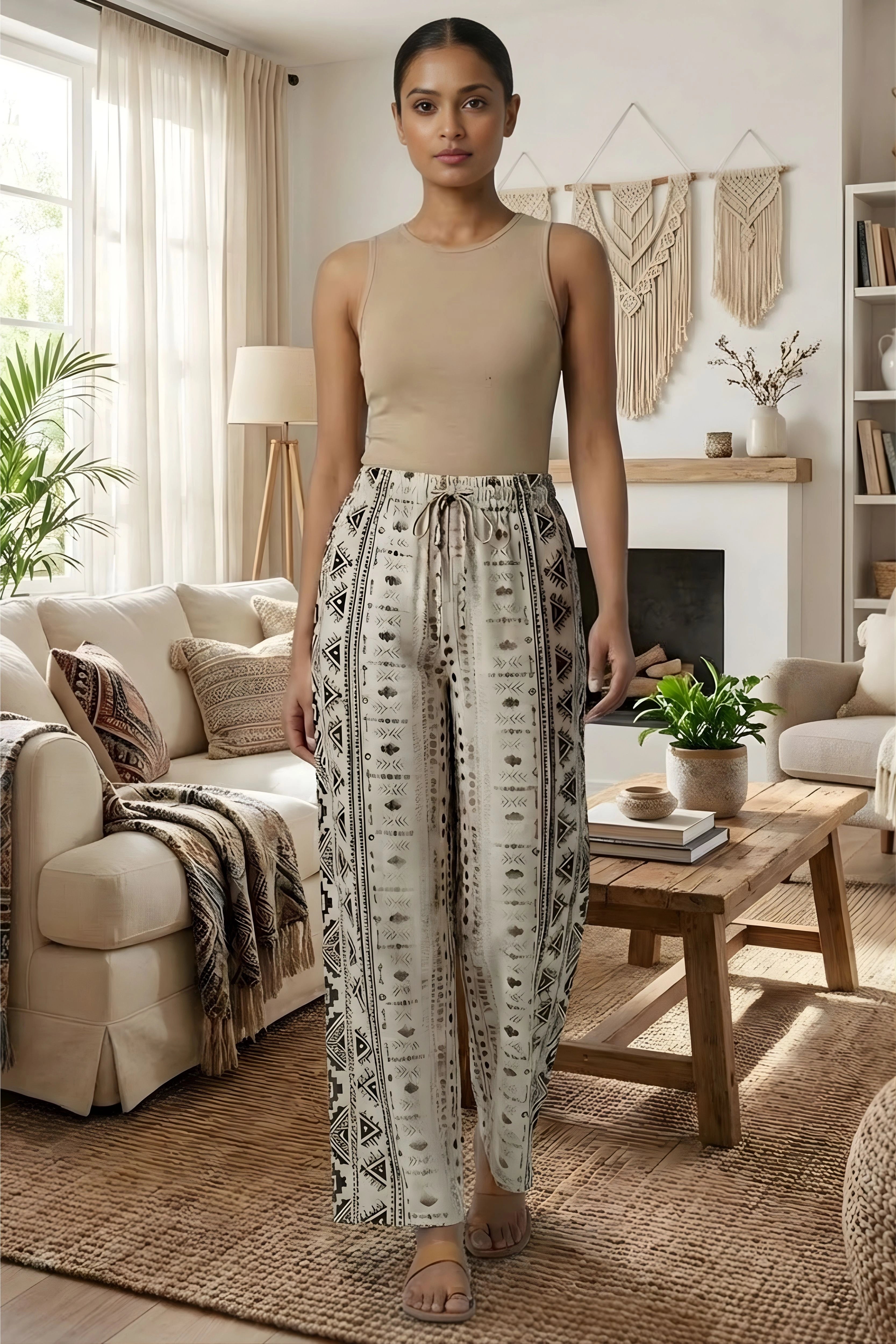 Coffee & Grey Abstract Print Viscose Lower