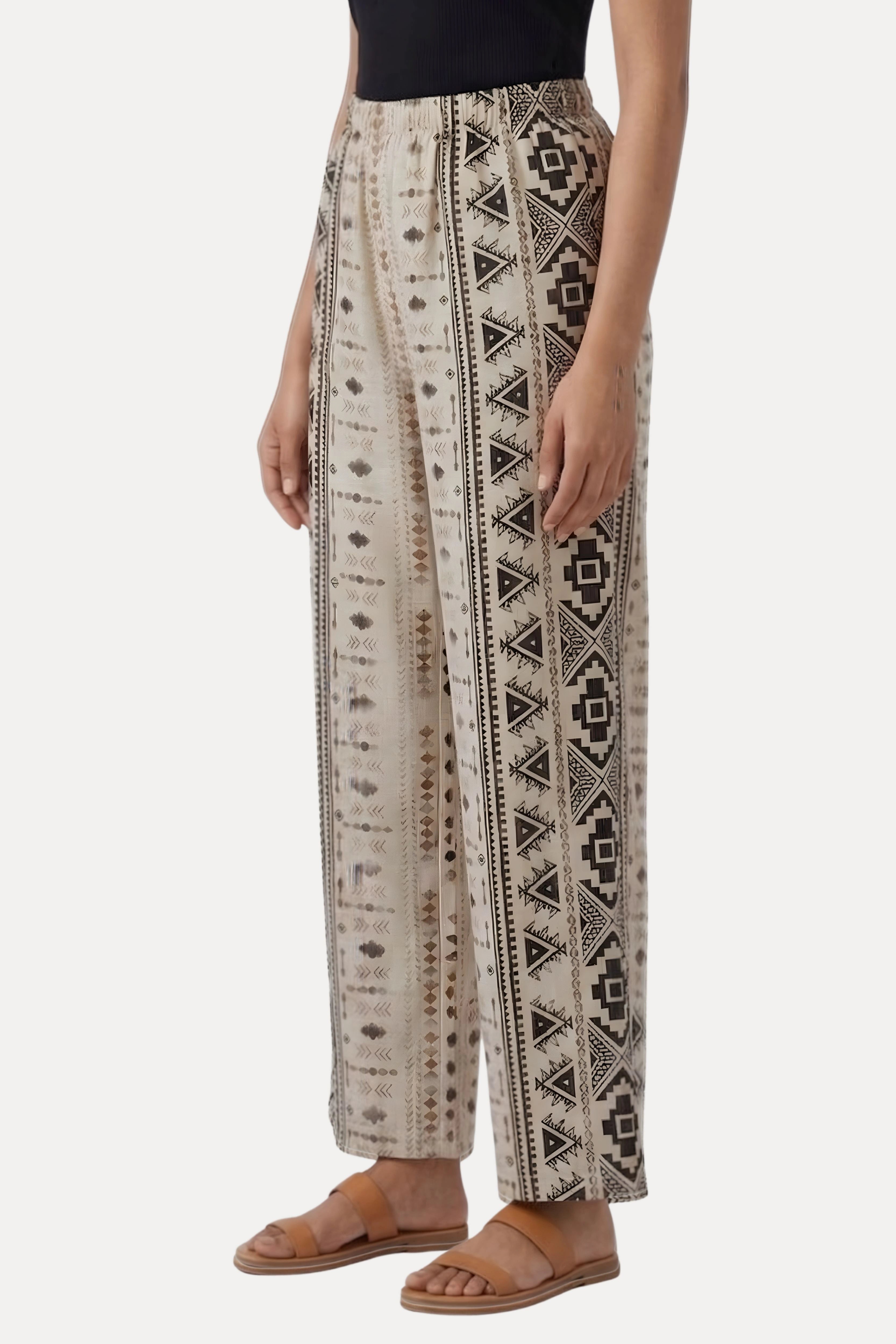Coffee & Grey Abstract Print Viscose Lower