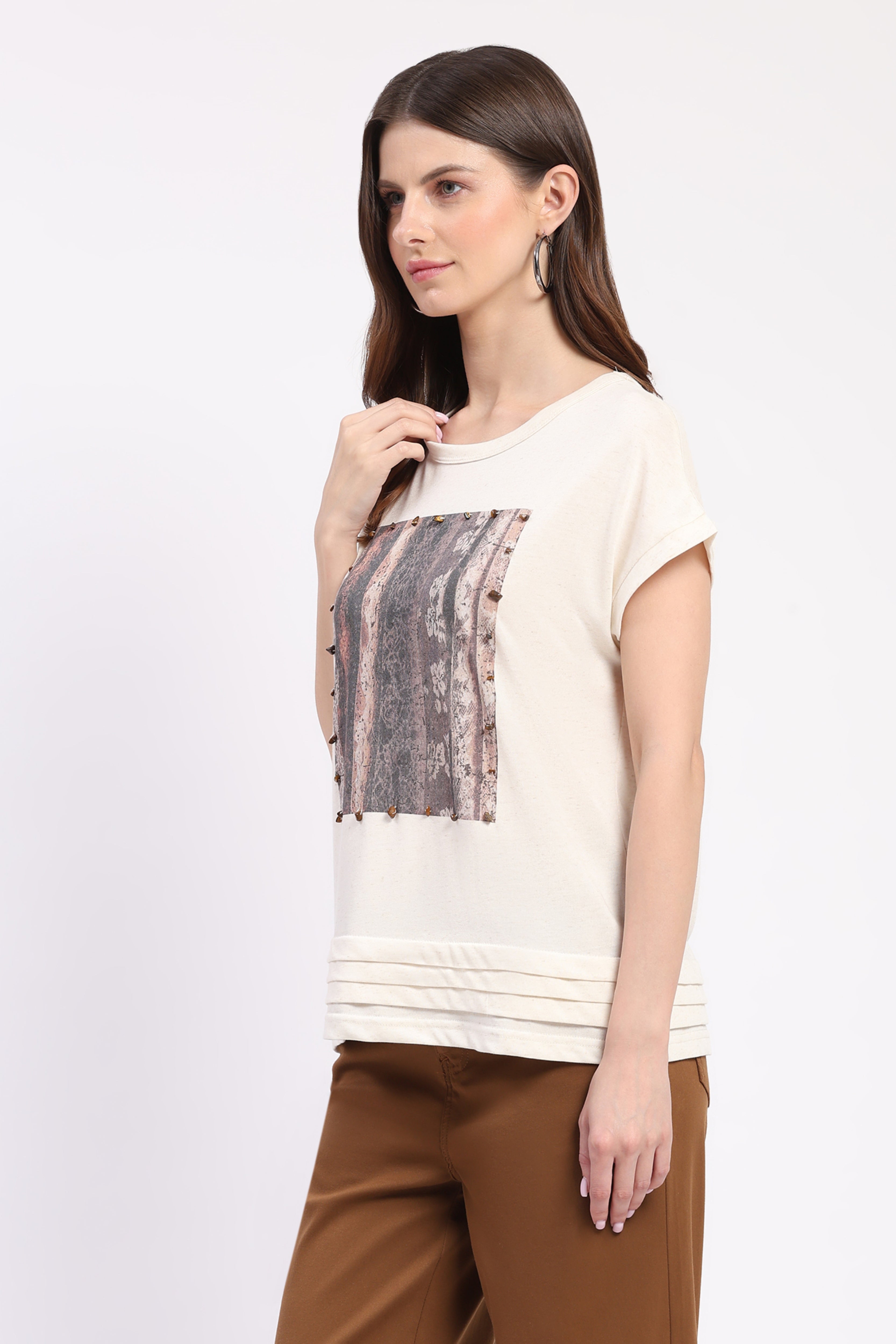 Cream Digital Print Top