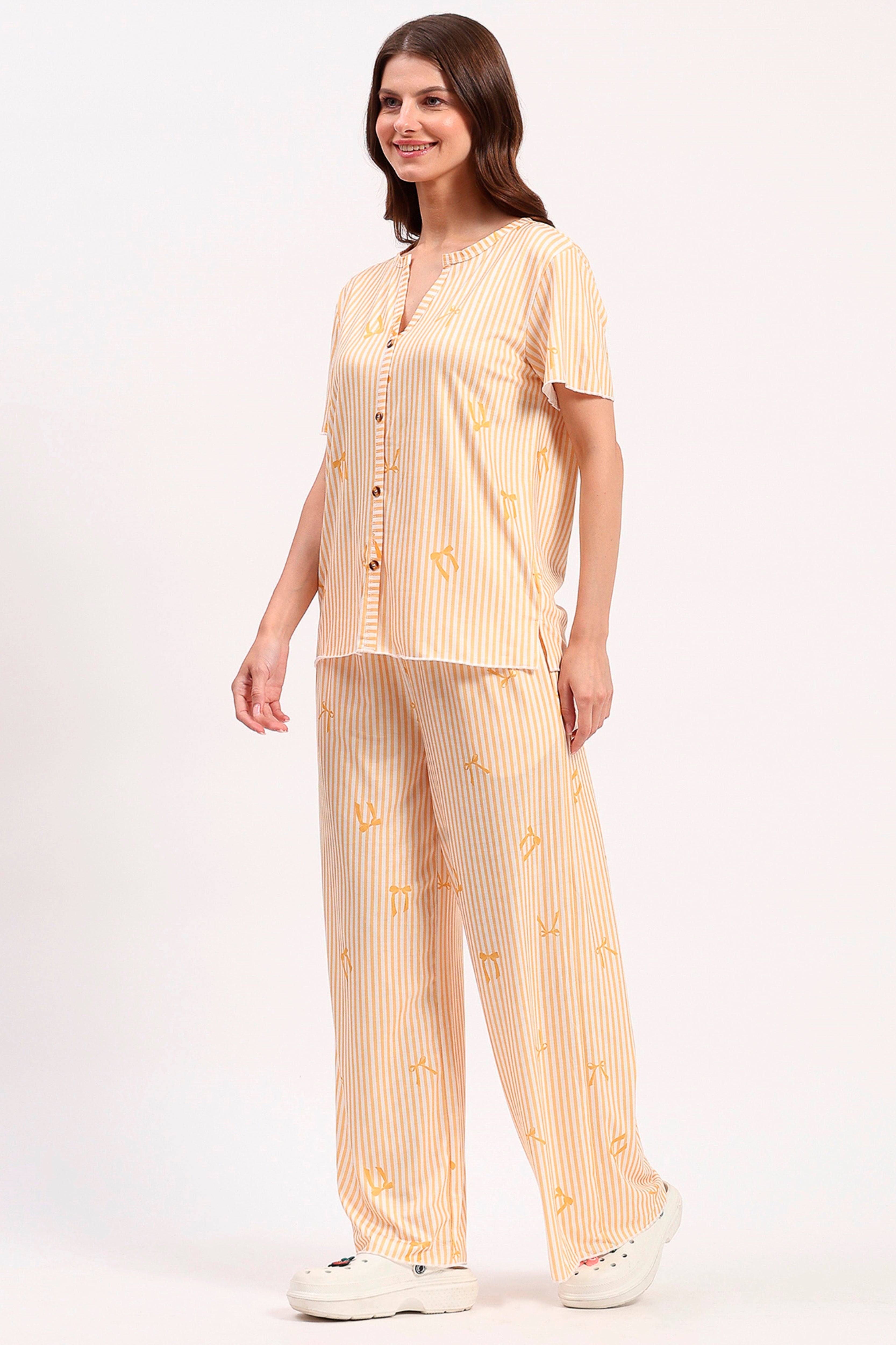 Yellow Printed Nightsuit Set