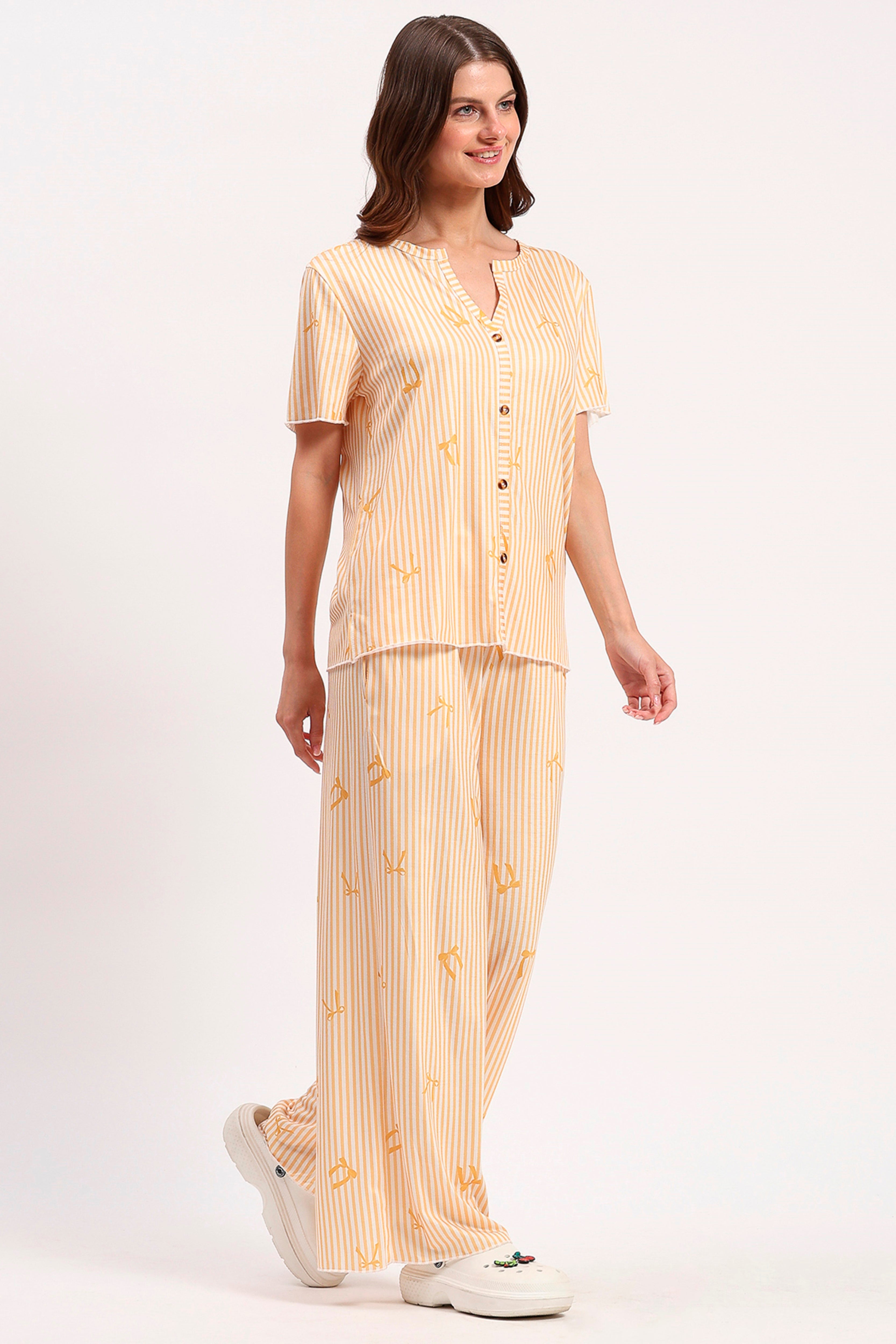 Yellow Printed Nightsuit Set